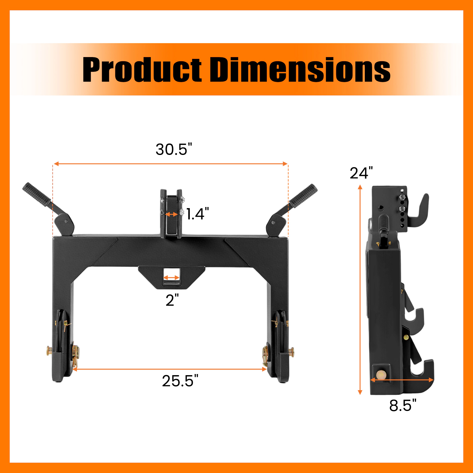 SUGIFT 3000-lb Capacity 5-Level Adjustable 3-Point Quick Hitch with 2-in Receiver and Dual Pin Hooks