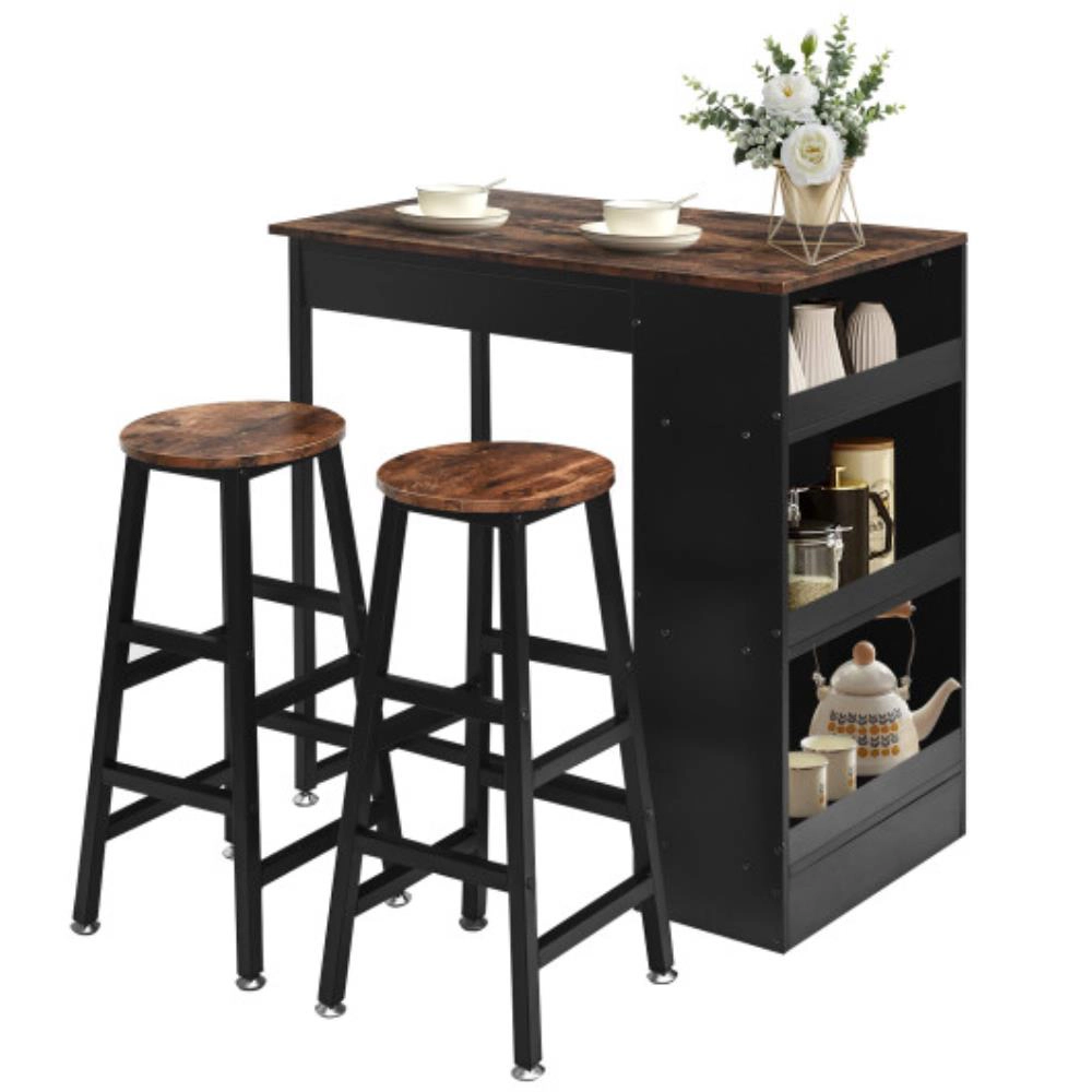 Hivvago 3 Pieces Bar Table Set With Storage