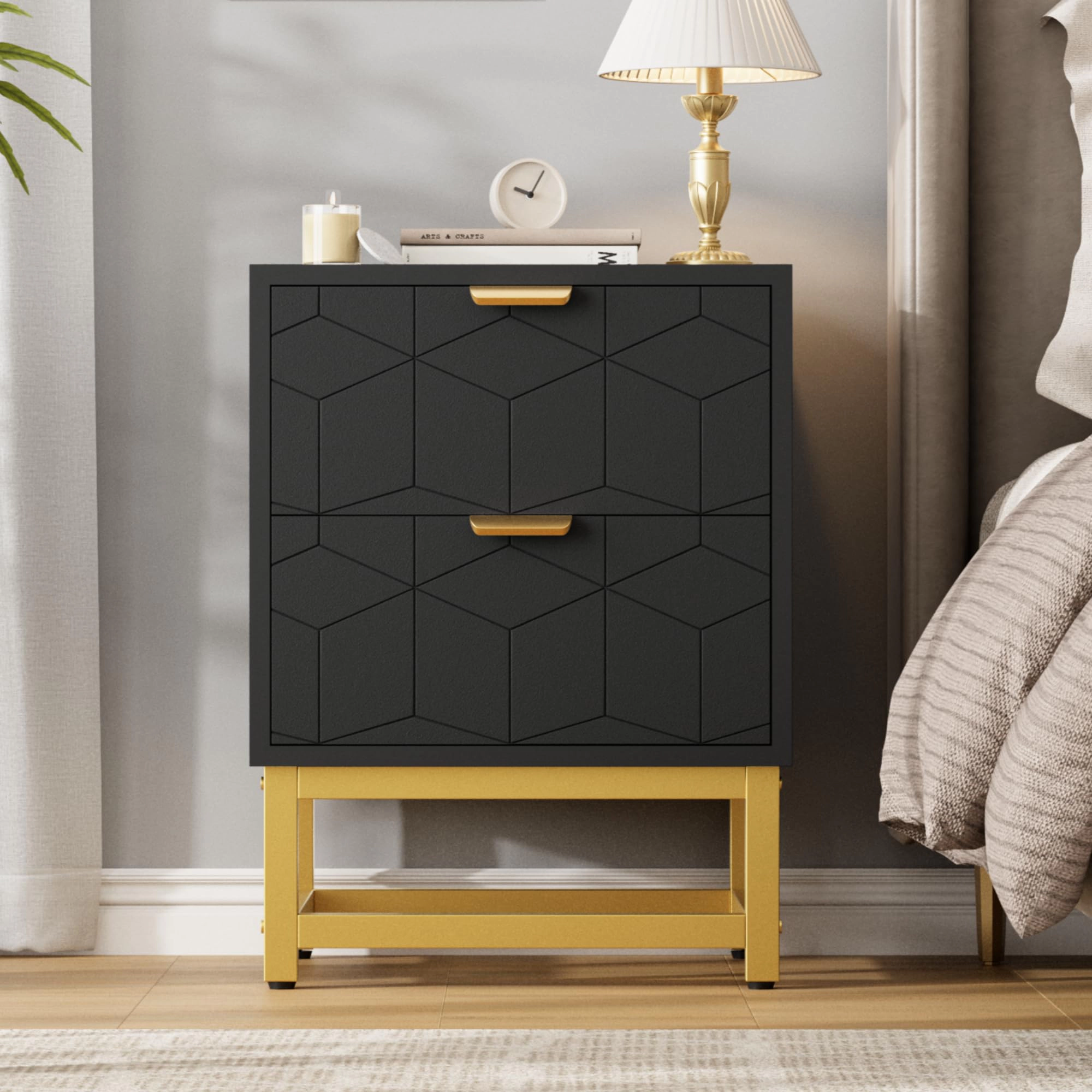 Modern 2 Drawer Nightstand Dresser, Small End Table with Storage for Bedroom Living Room