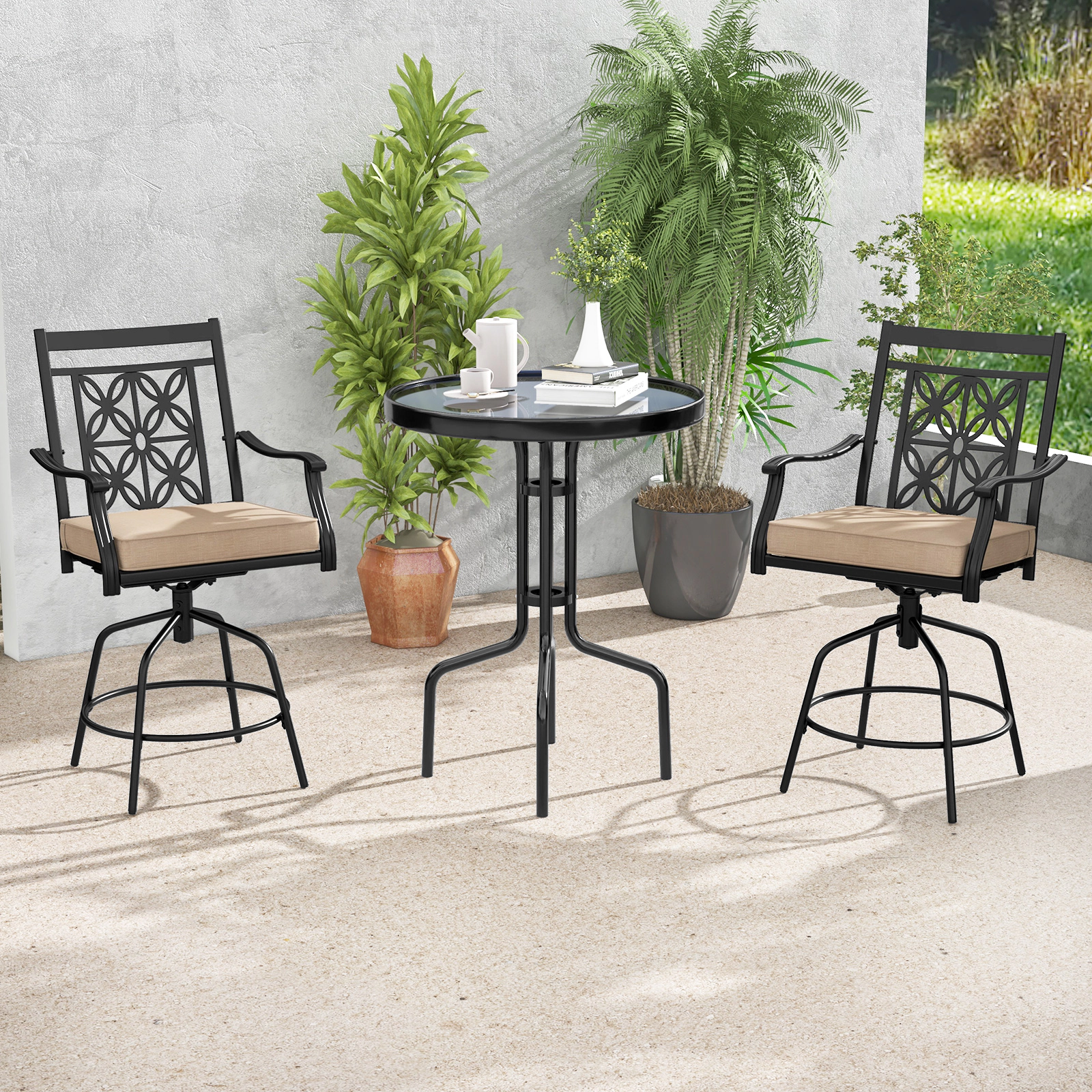 LJG Outdoor Swivel Bar Stools Set of 2 with Seat Cushions