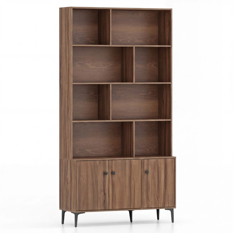 Hivvago Bookshelf with 3 Doors and 2 Anti-Tipping Kits for Home Office