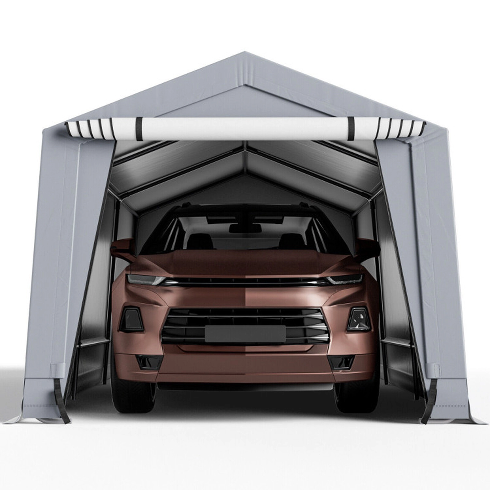 SUGIFT Gray 10-ft by 20-ft Galvanized Steel 200G PE Carport Canopy Shelter with 2 Removable Zippered Doors