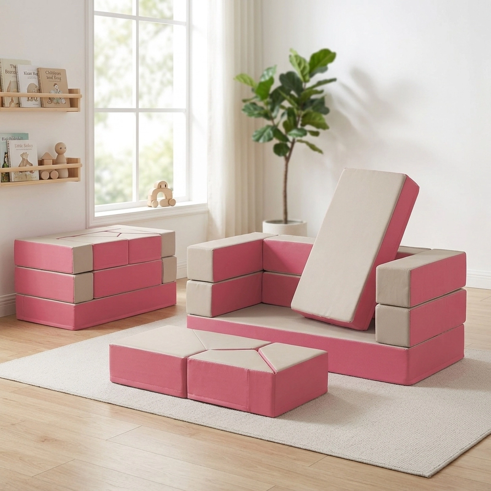 SUGIFT Pink Foam Climbing Blocks for Toddlers, 8-Piece Indoor Soft Play Set