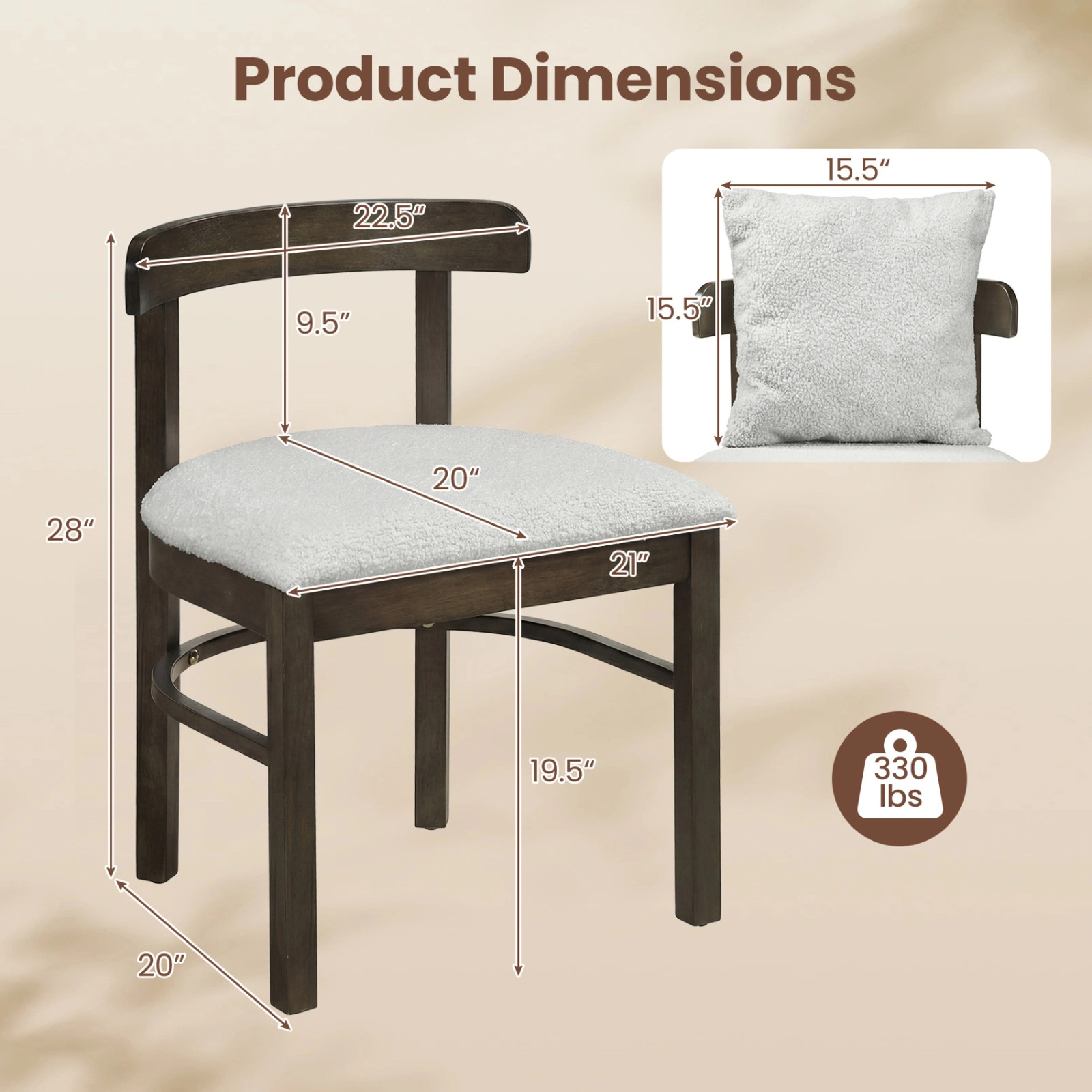SUGIFT Fabric Upholstered Wood Dining Chairs Set of 4 with Removable Pillow 330-Lb Capacity Gray + Brown