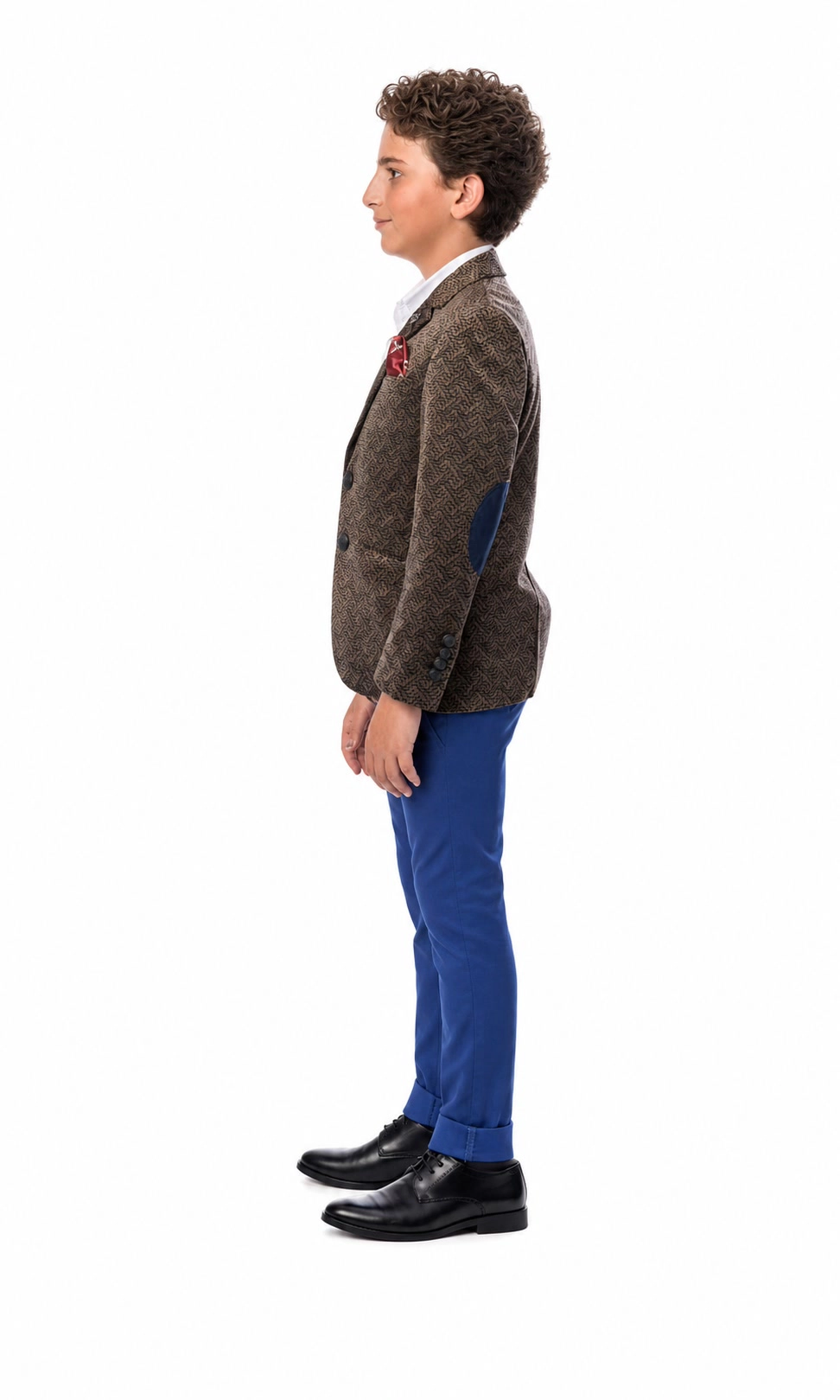 Elie Balleh Boys Slim Fit Printed Velvet Blazer