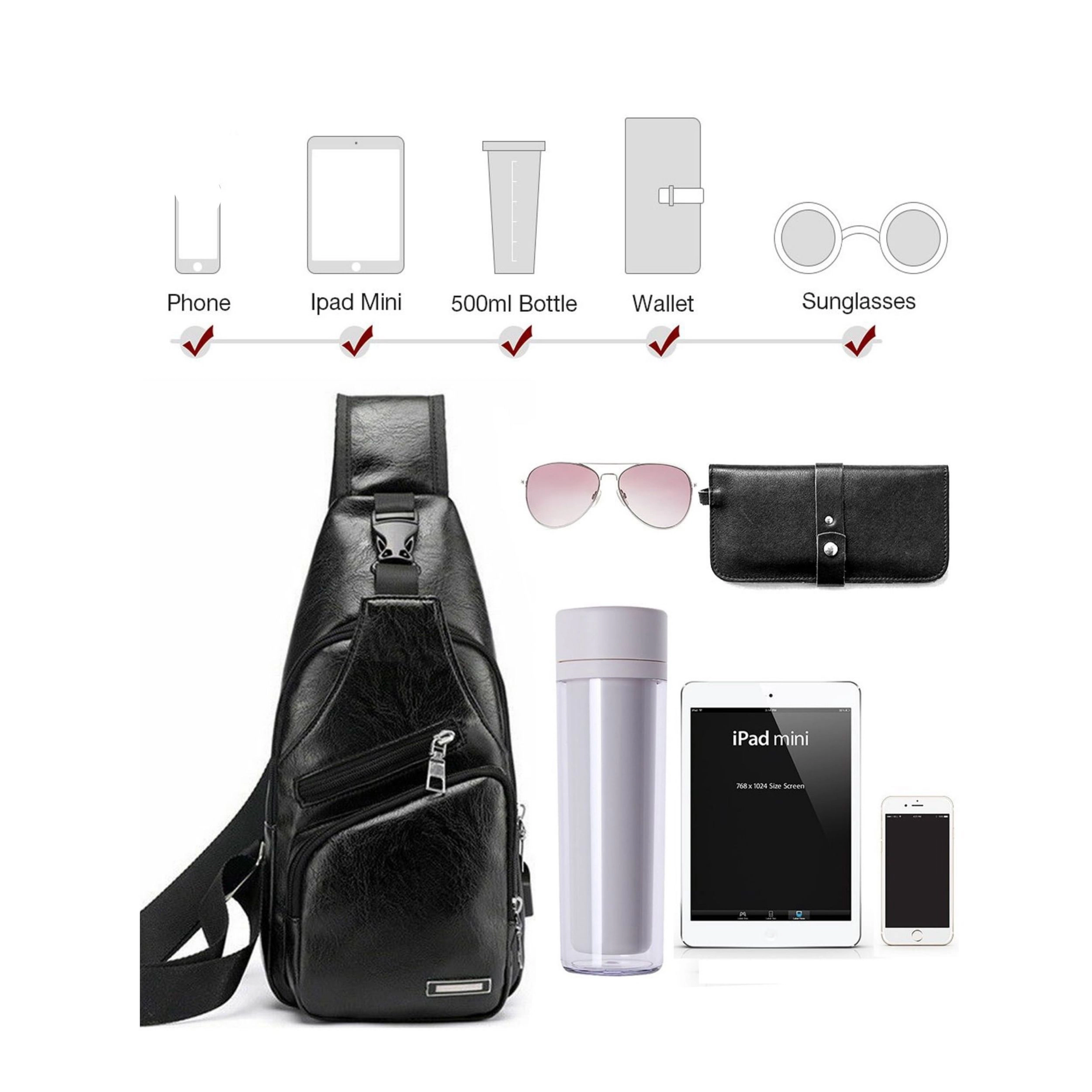 Home Collection Men’s Waterproof PU Leather Crossbody Sling Bag with USB Port