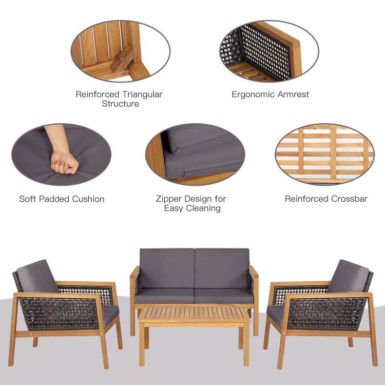 Hivvago 4 Pieces Patio Rattan Furniture Set With Removable Cushions