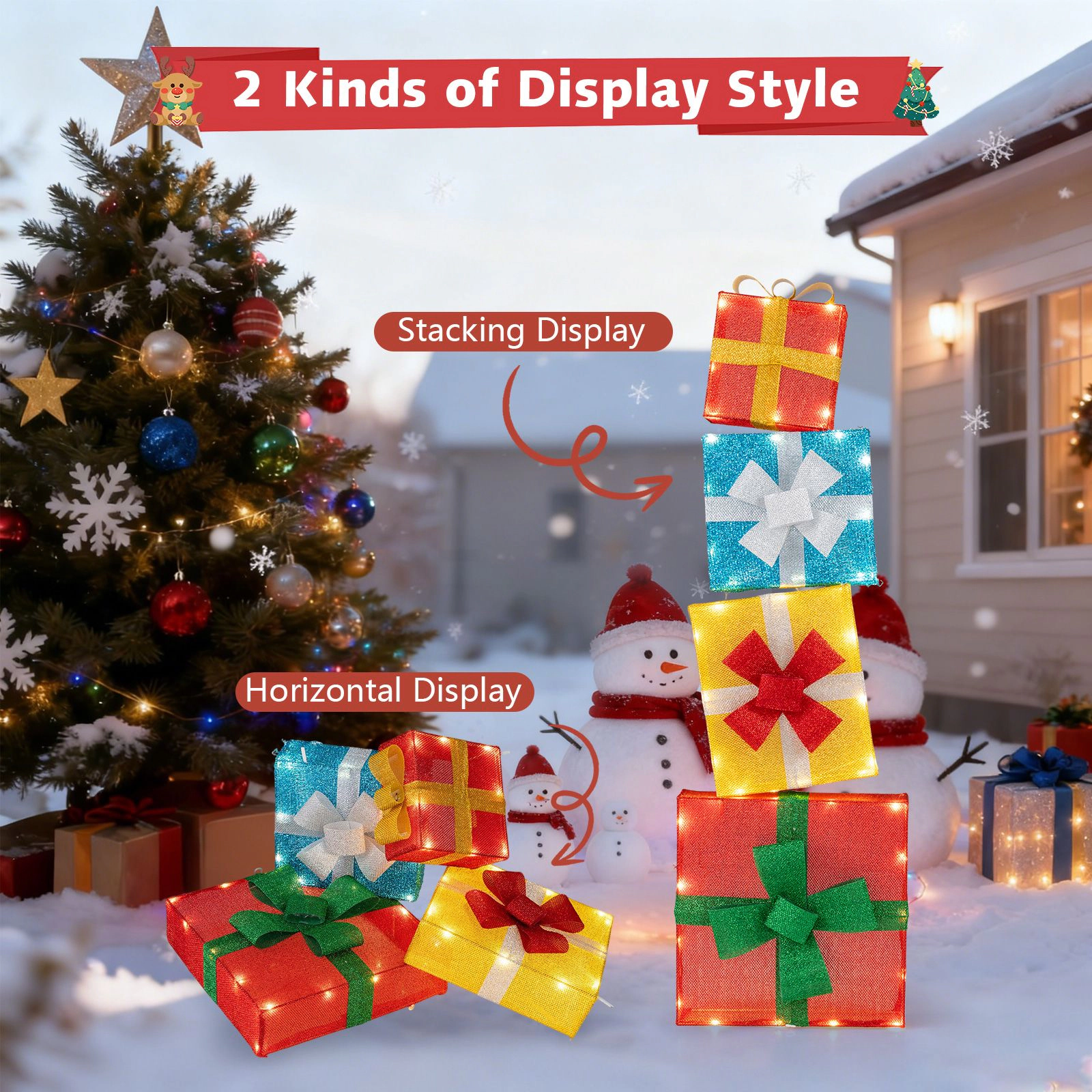 Slickblue Set of 4 Outdoor Christmas Gift Box Decorations with Lights
