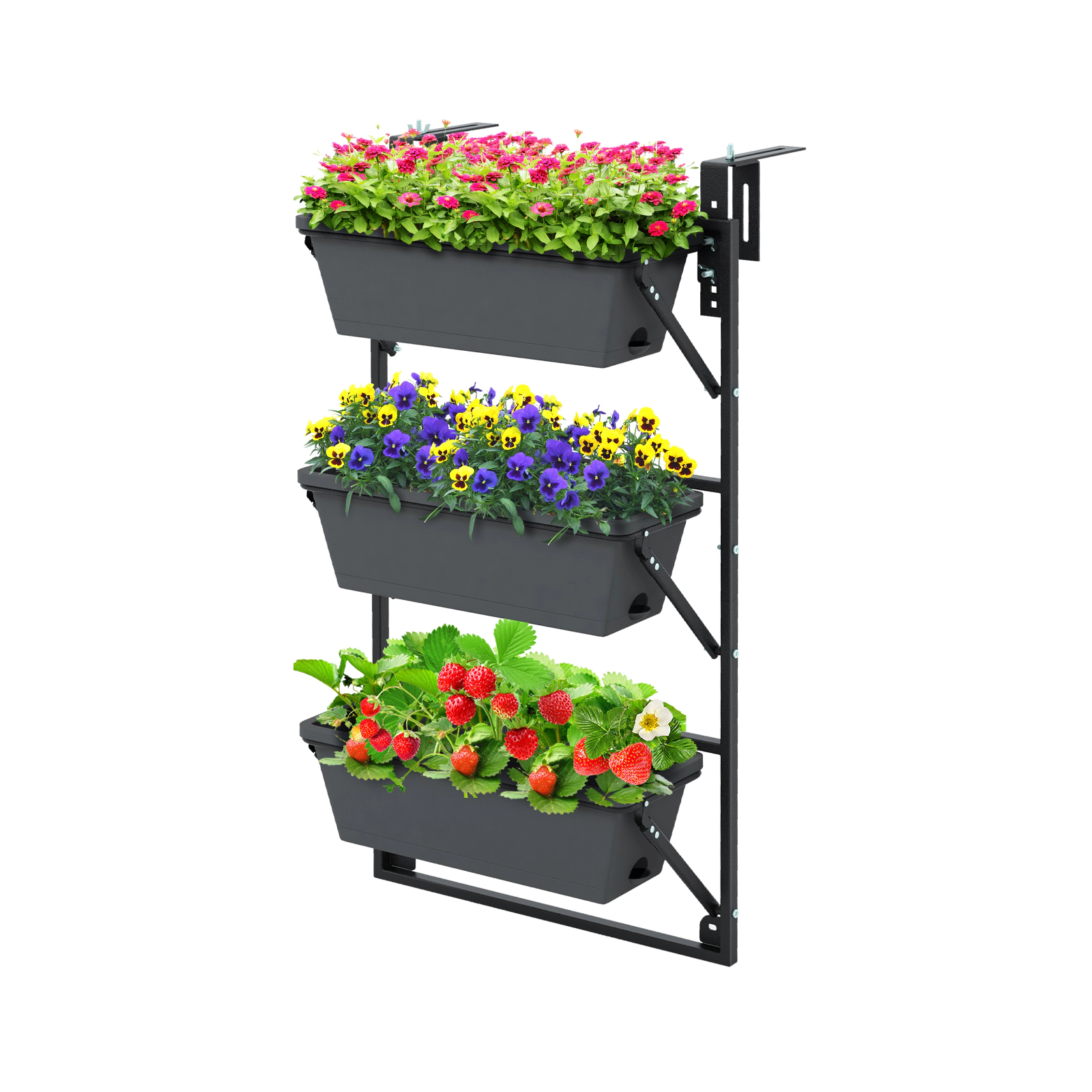 SUGIFT 3-Tier 22-lb Per-Box Hanging Vertical Planter with Detachable Boxes and Height Adjustable Hanger