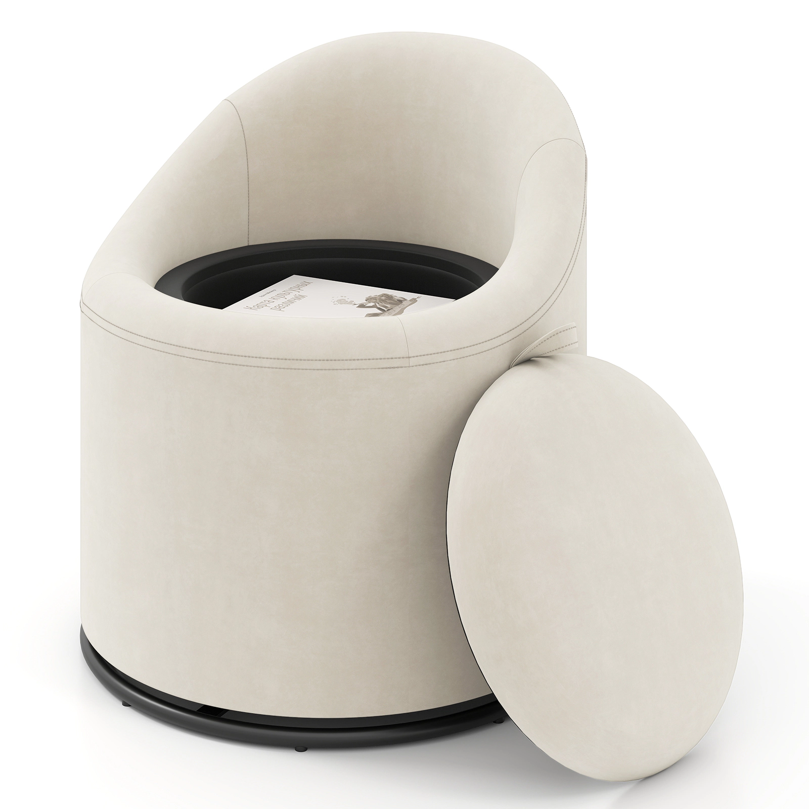 LJG Barrel Chair with Storage 360° Swivel Upholstered Vanity