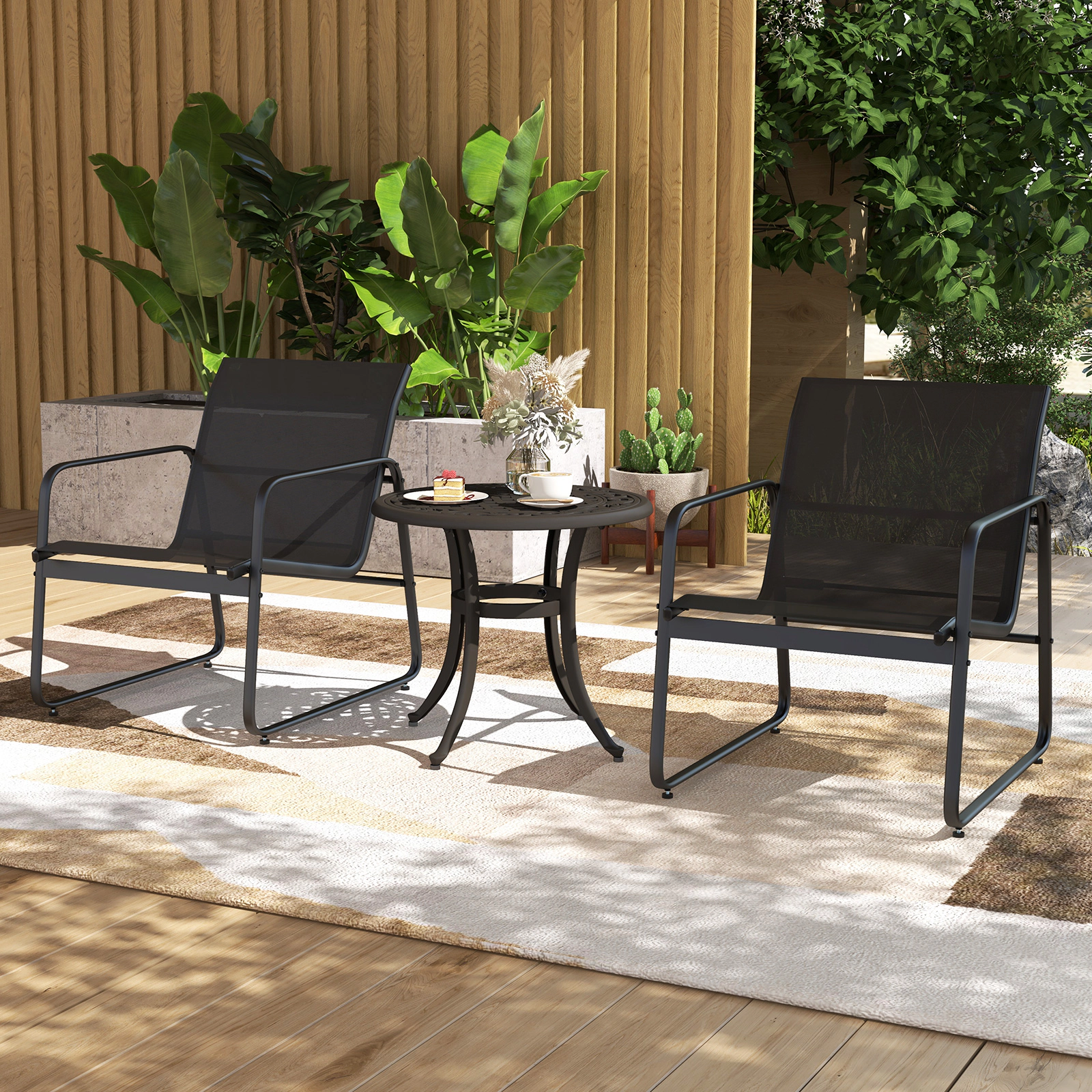 SUGIFT 24-in Round Cast Aluminum Patio Side Table with Adjustable Footpads 110-lb Capacity Antique Brown