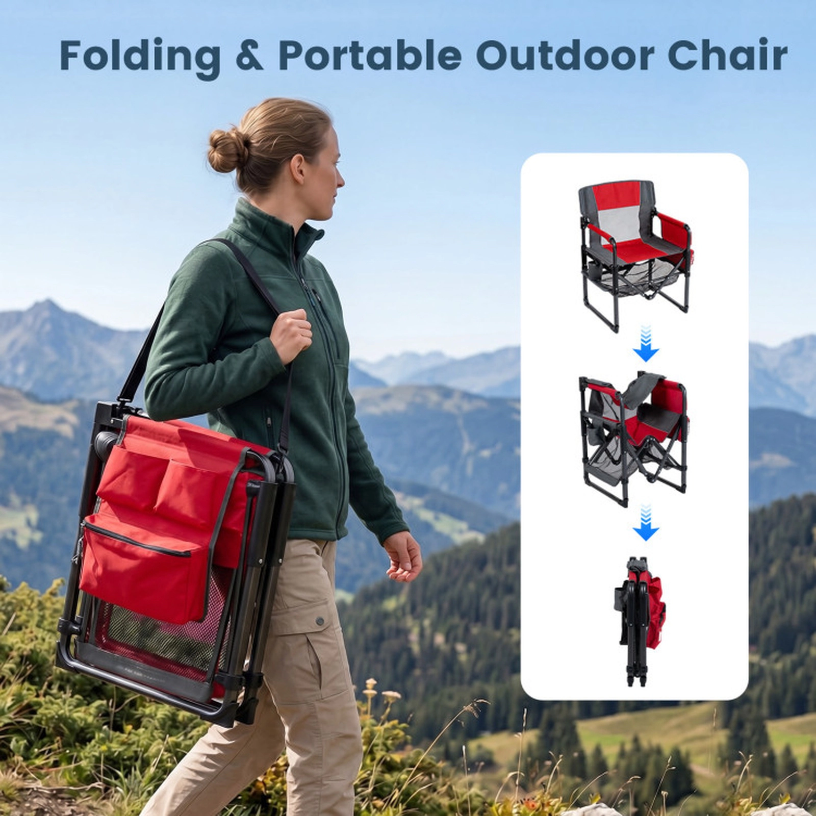 SUGIFT 330-lb Capacity Heavy Duty Folding Camping Chair with Cup Holder Side Pocket Mesh Shelf and Bottle Opener