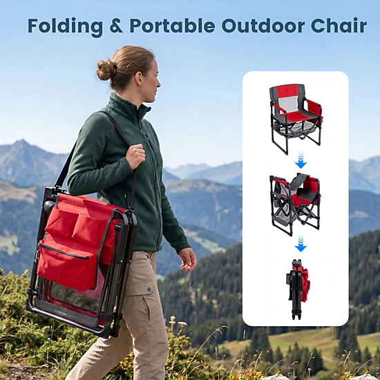 SUGIFT 330-lb Capacity Heavy Duty Folding Camping Chair with Cup Holder Side Pocket Mesh Shelf and Bottle Opener