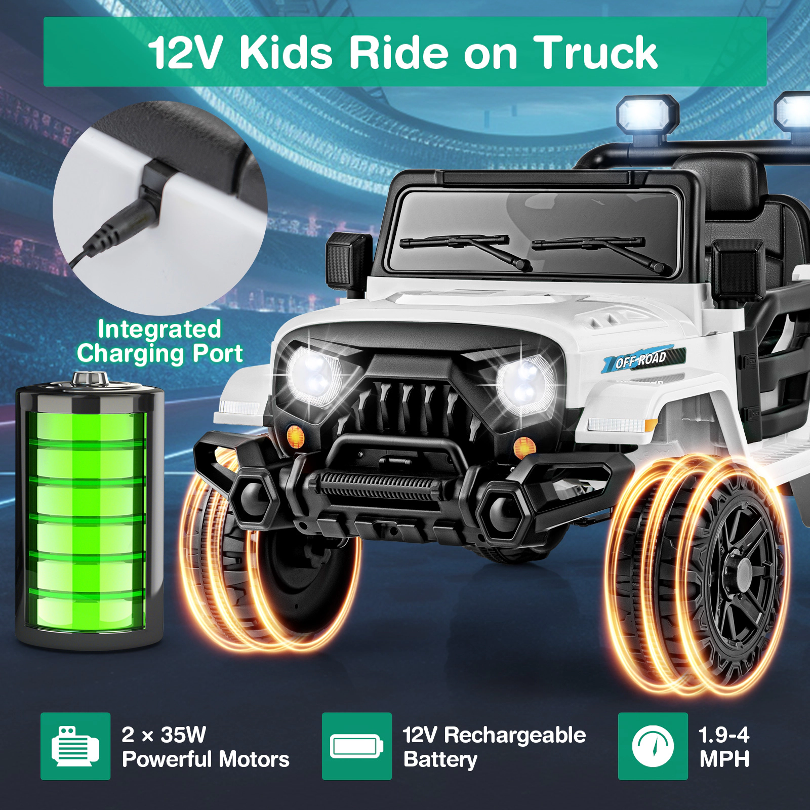 Hivvago 12V Kids Ride on Truck Car with Remote Control Threaded Wheels and 3 Speeds
