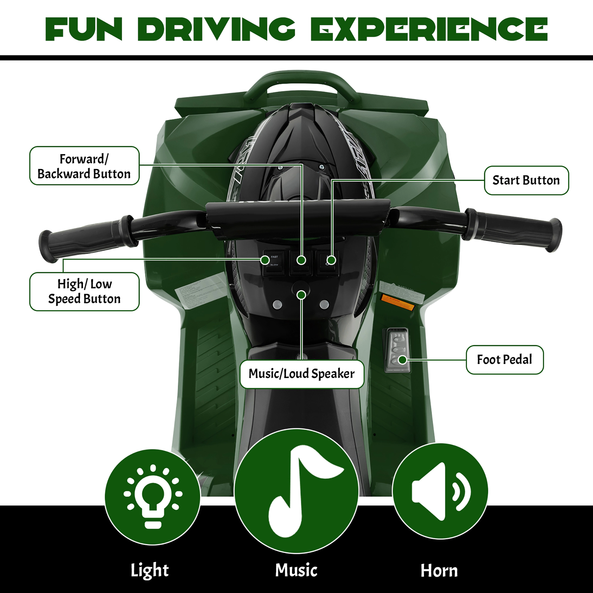 Costway 12V Battery Powered Kids Ride On ATV Electric 4-Wheeler Quad Car with MP3 & Light