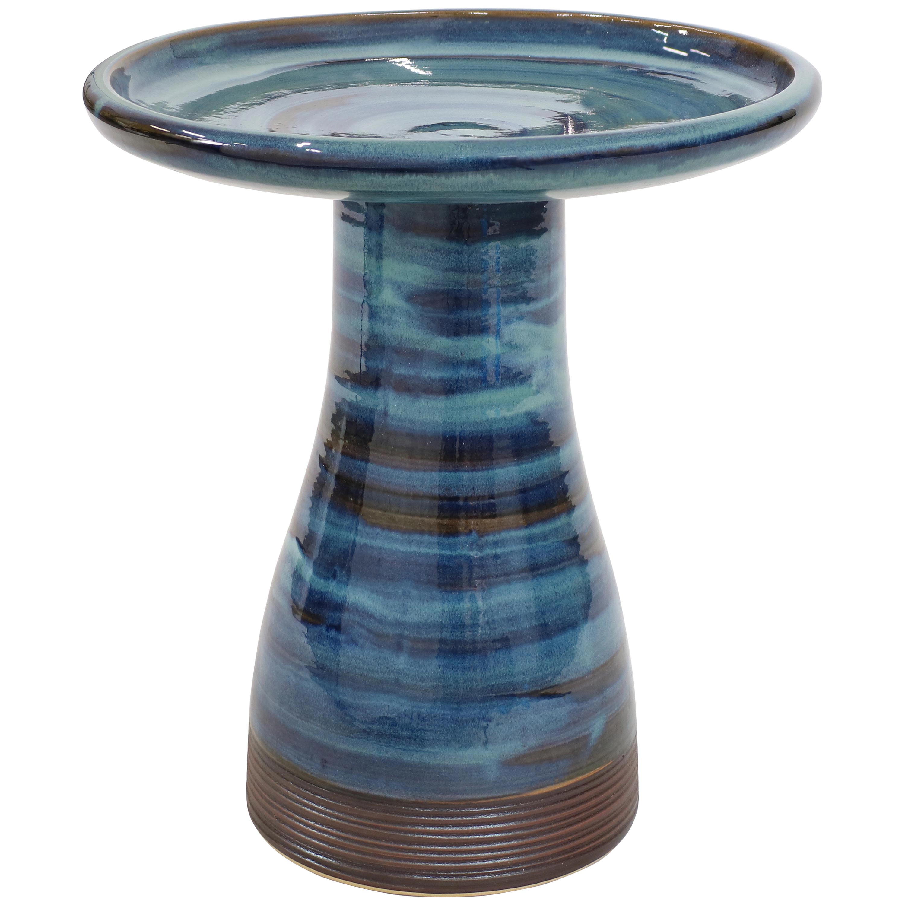 Sunnydaze Ceramic Bird Bath for Outside, Hand-Painted, 21” H, Galaxy Blue