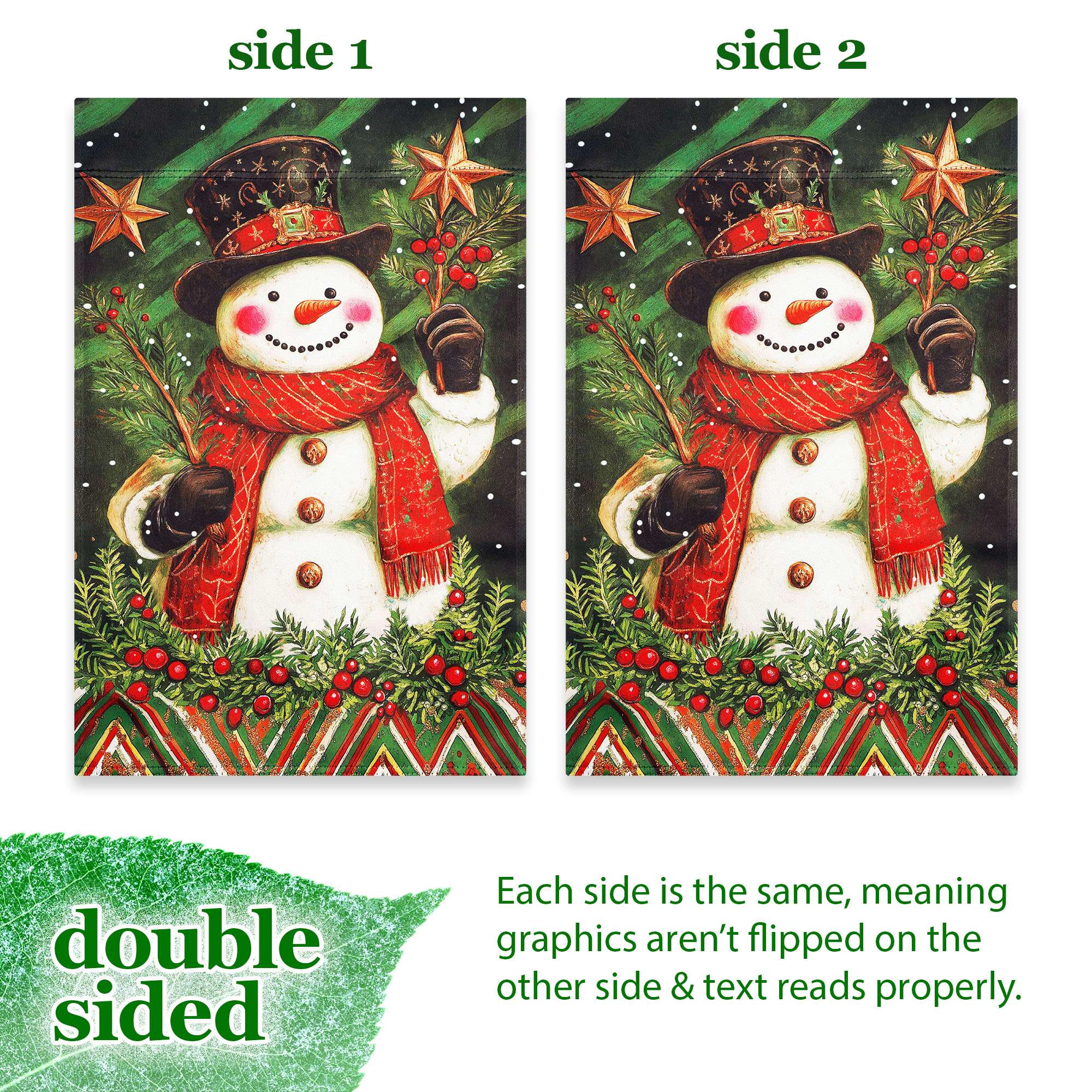 G128 Red Scarf Snowman Holly Garden Flag 12x18 Double-Sided Christmas Yard Decoration