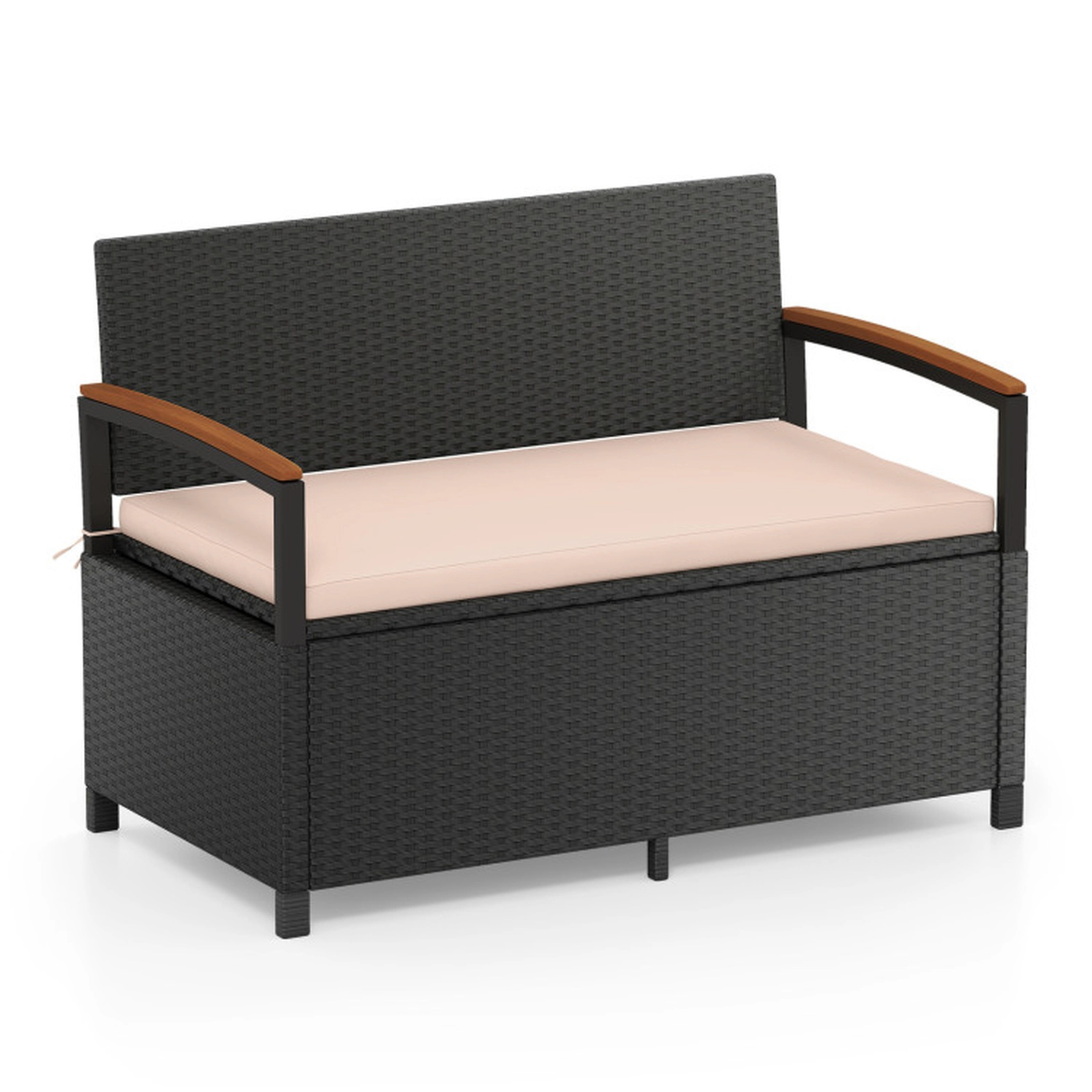 SUGIFT 46-Gal 800-lb Capacity 2-Person PE Wicker Rattan Outdoor Patio Storage Bench Deck Box with Cushion
