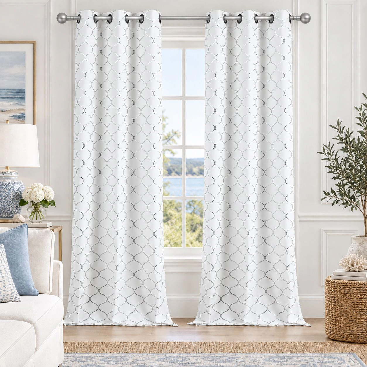 Kate Aurora 2 Pack Metallic Lattice Clover Ultra Luxurious Window Curtains