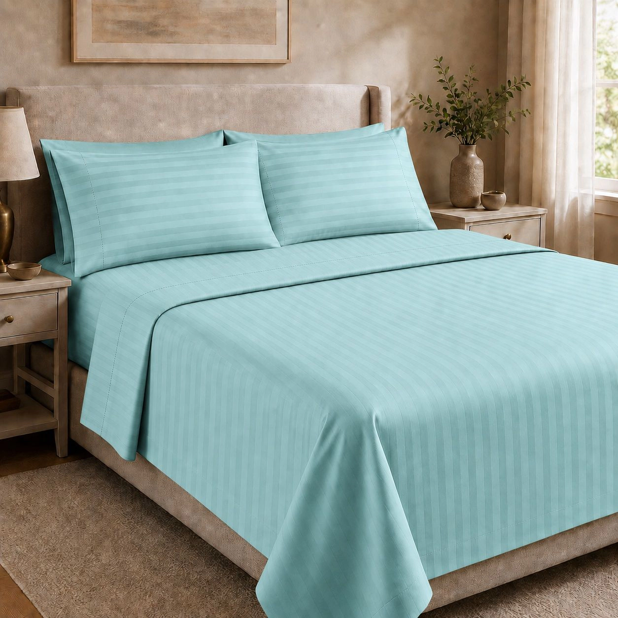 HSH Dream 1500 TC Egyptian Cotton Sheet Set by Five Luxe Collection Luxury Sateen Sheets with Elegant Hemstitch Design