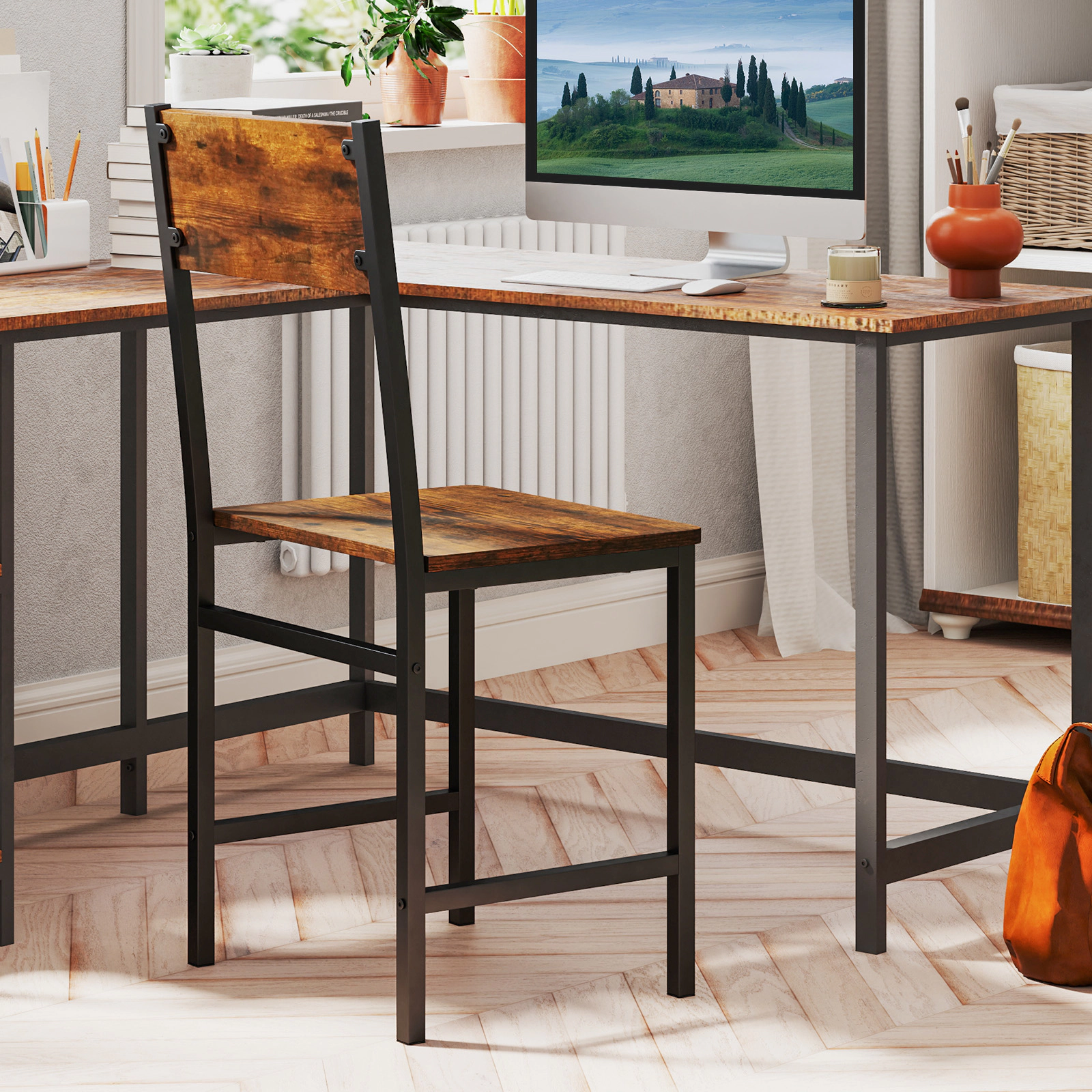 LJG Industrial Kitchen Side Chairs Set of 2 with Metal Legs and Slanted Back