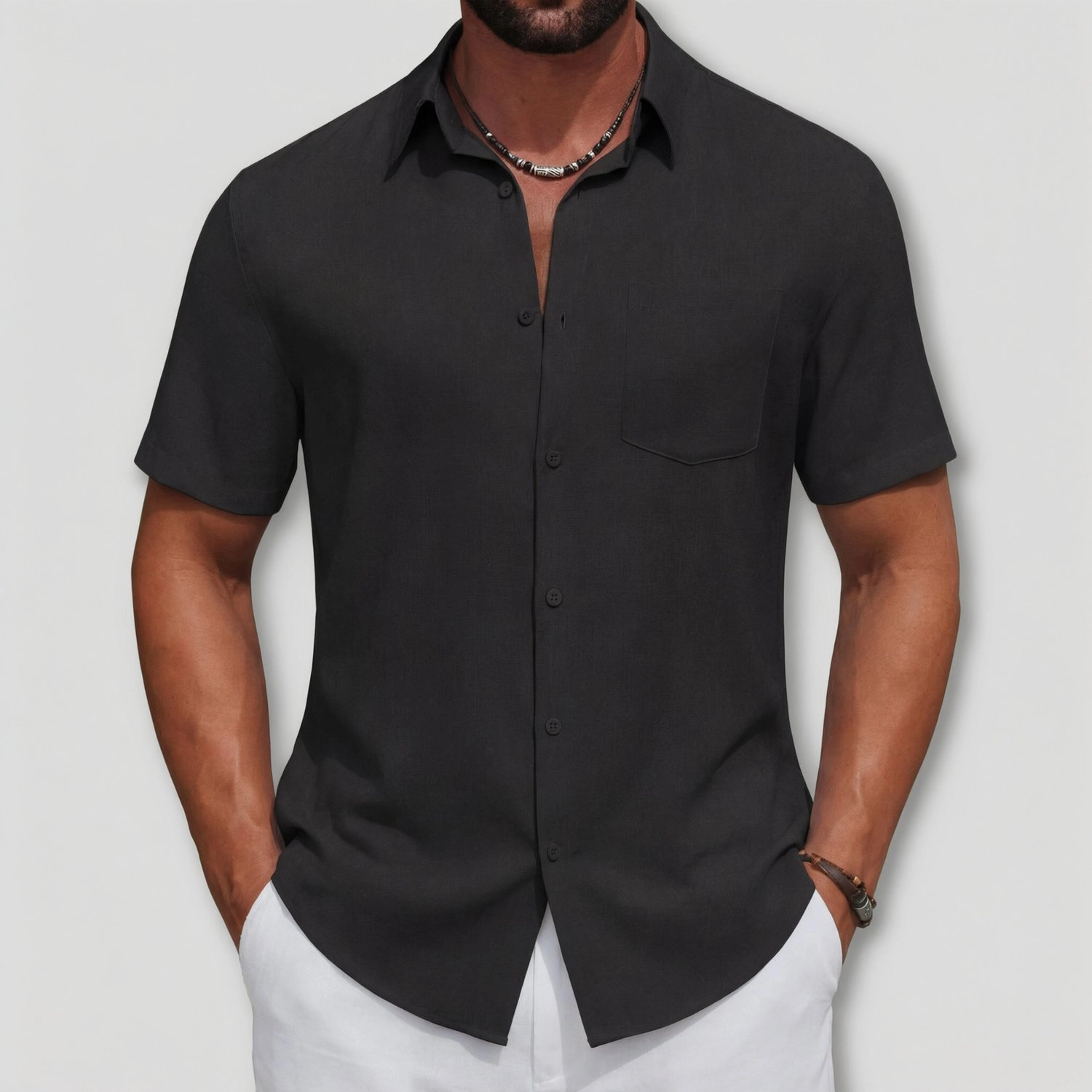 COOFANDY Mens Short Sleeve Button Down Shirt  Lapel Collar Pocket Casual Tops