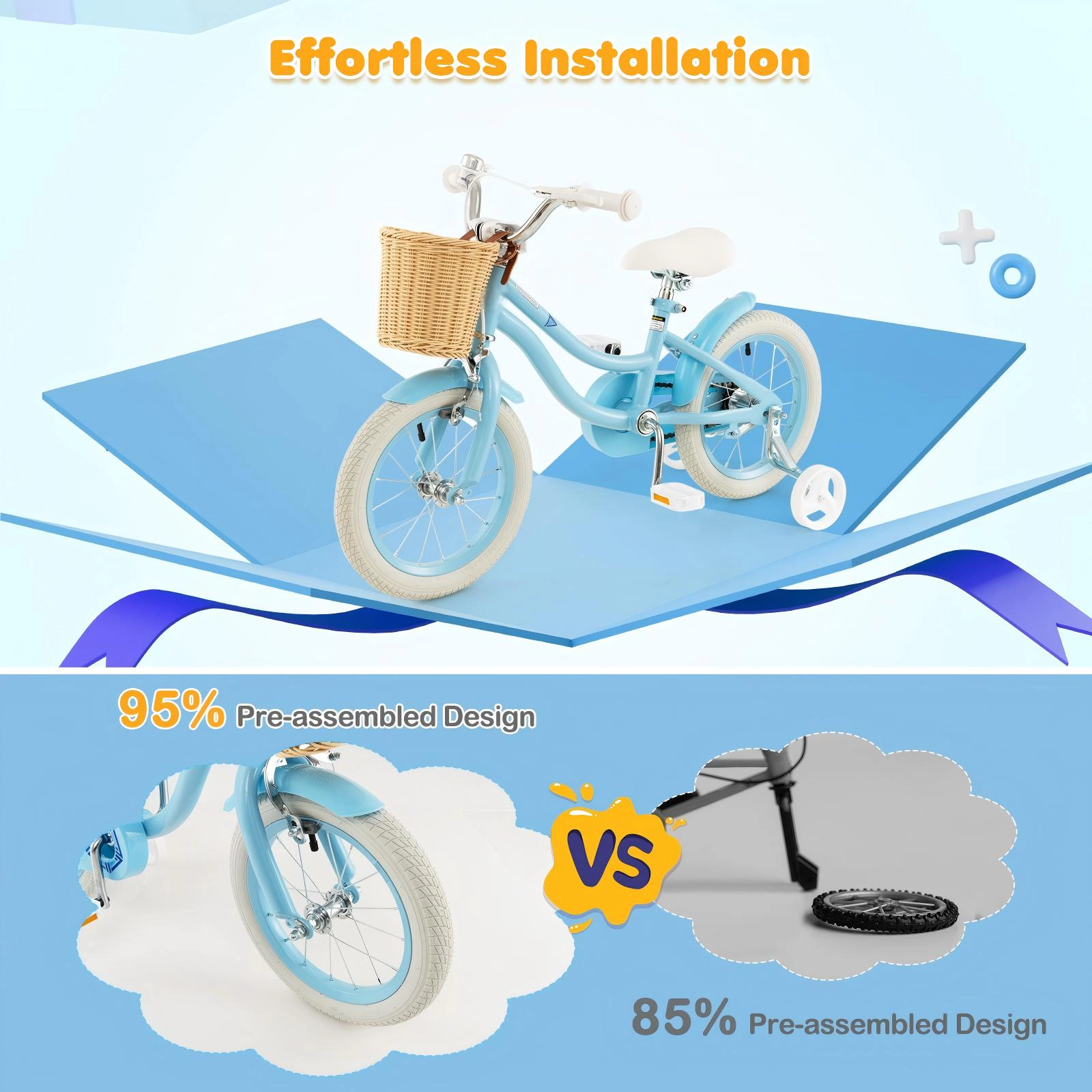 SUGIFT 14-Inch Kids Bike with Training Wheels and Adjustable Handlebar Seat 77-88-lb Capacity Ages 3-5 Blue