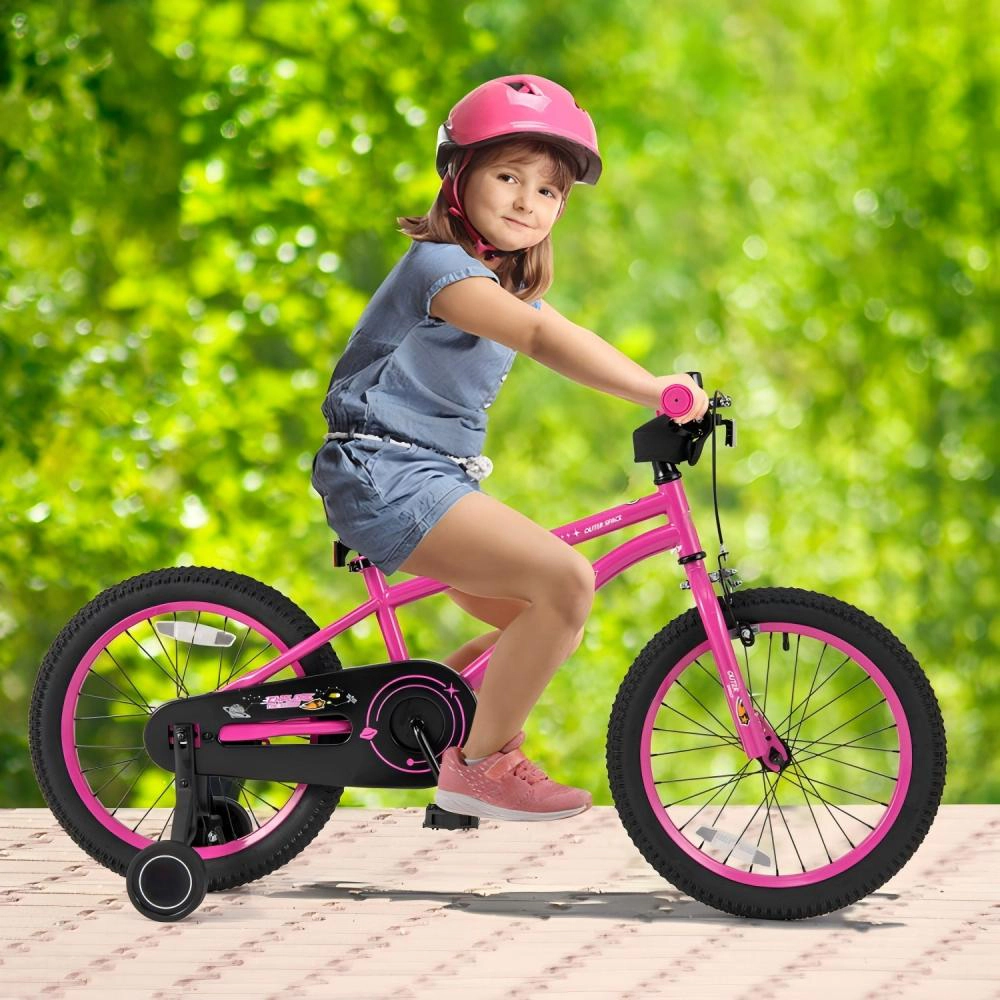 SUGIFT Kids Pink 18-in Bike with Removable Training Wheels and Chain Guard 24.5-in Saddle H 145-lb Seat Capacity
