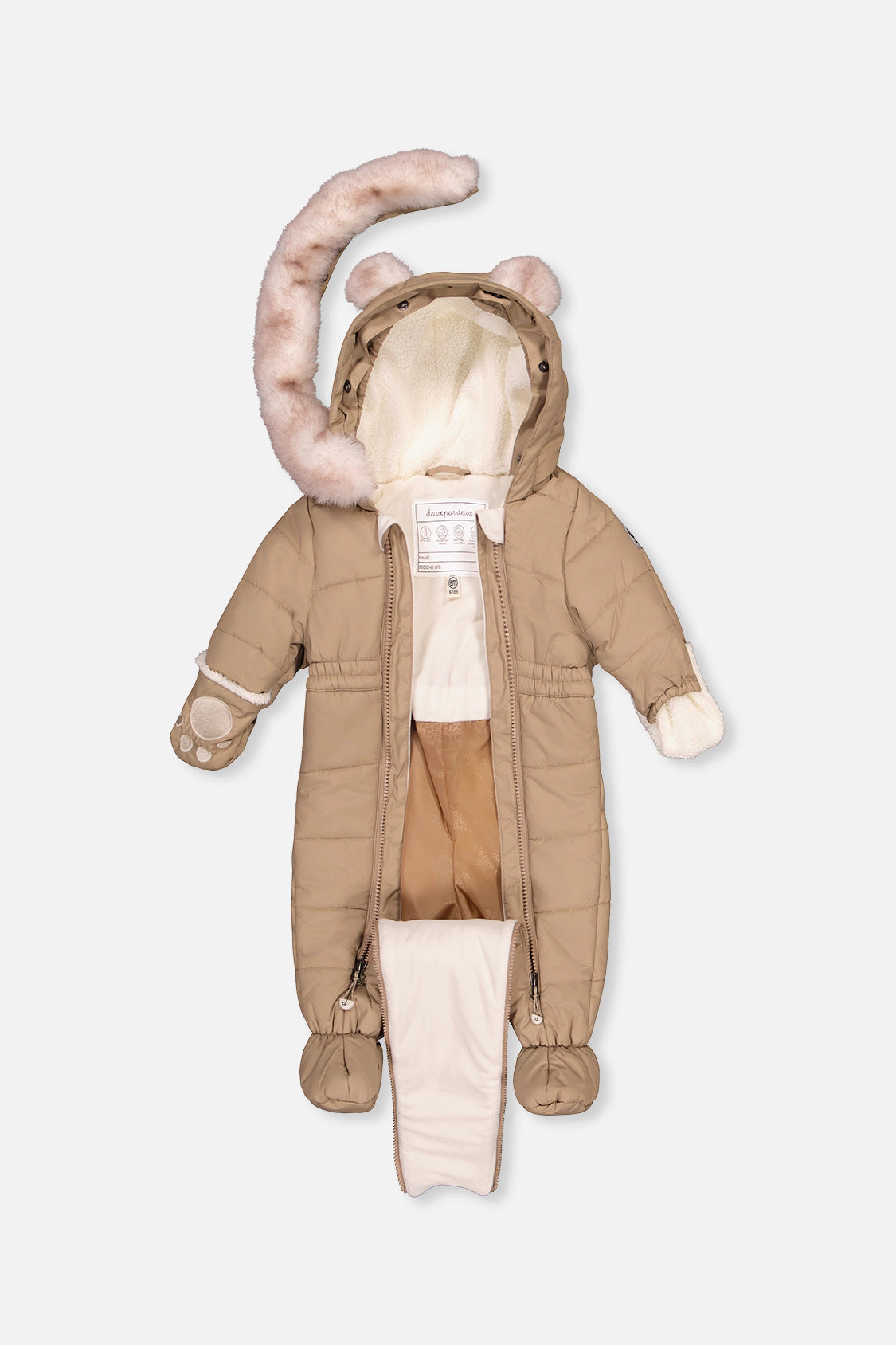 Deux par Deux Unisex Quilted One Piece Snowsuit for Car Seats with Bear-Ear Hood