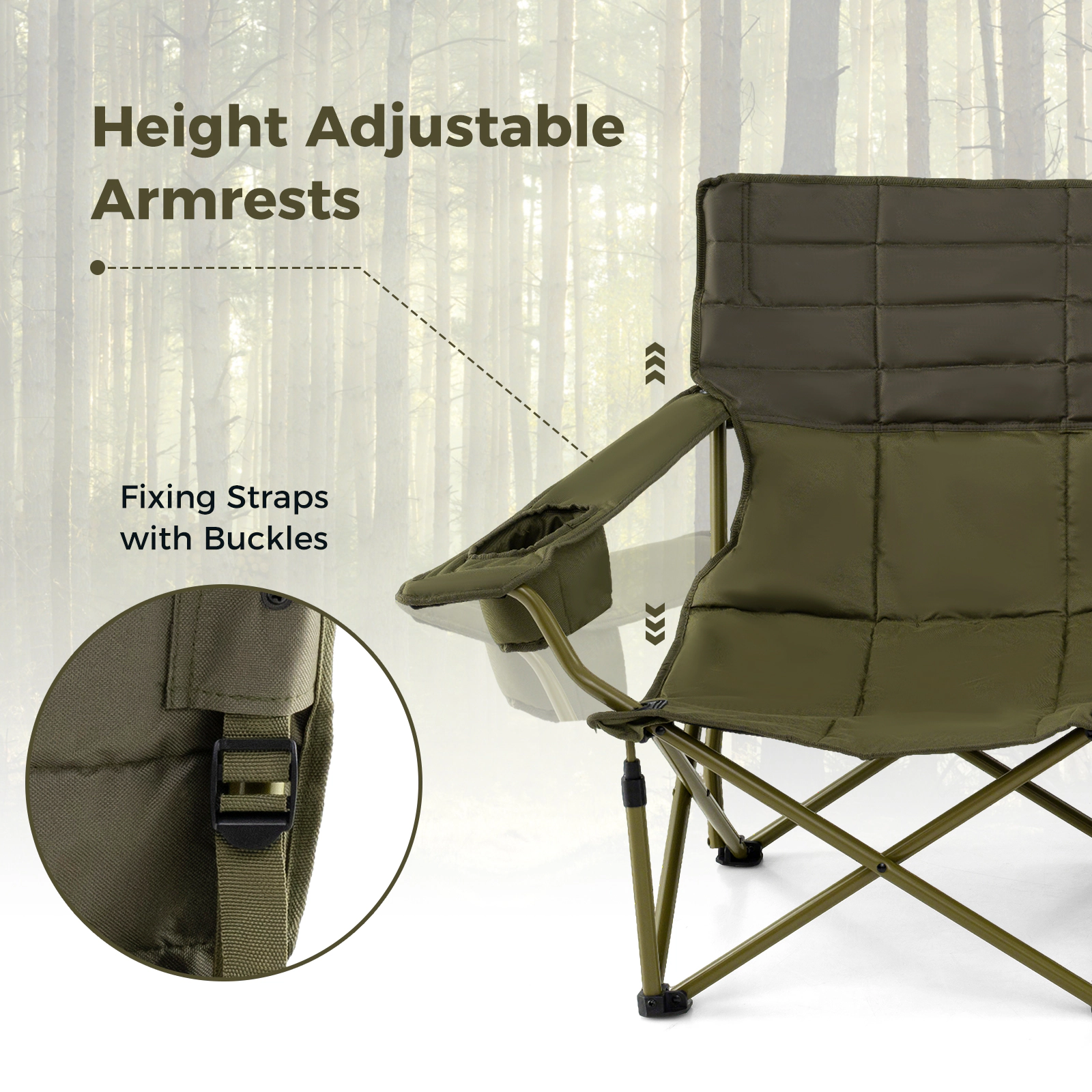 SUGIFT 660-lb Capacity Oversized Folding Double Camping Chair Loveseat Couch with Dual Cup Holders and Padded Seat