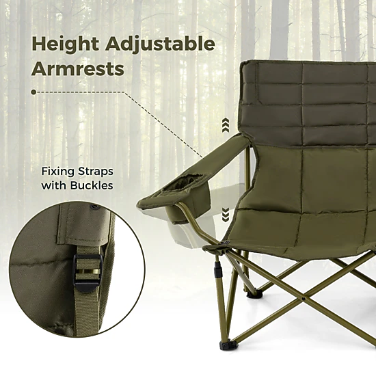 SUGIFT 660-lb Capacity Oversized Folding Double Camping Chair Loveseat Couch with Dual Cup Holders and Padded Seat
