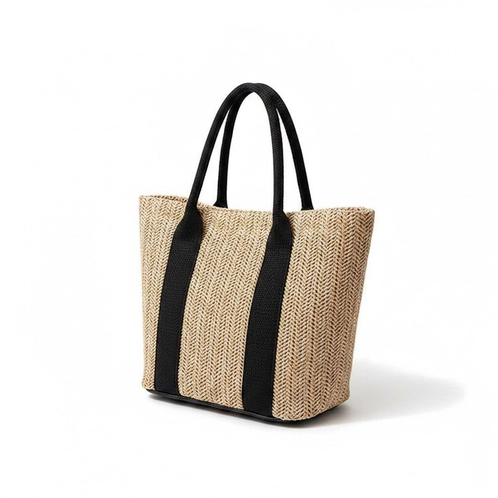 Alilang Women's Woven Straw Tote Bag with Wide Shoulder Straps Lightweight Crochet Knit Small Bag, Khaki