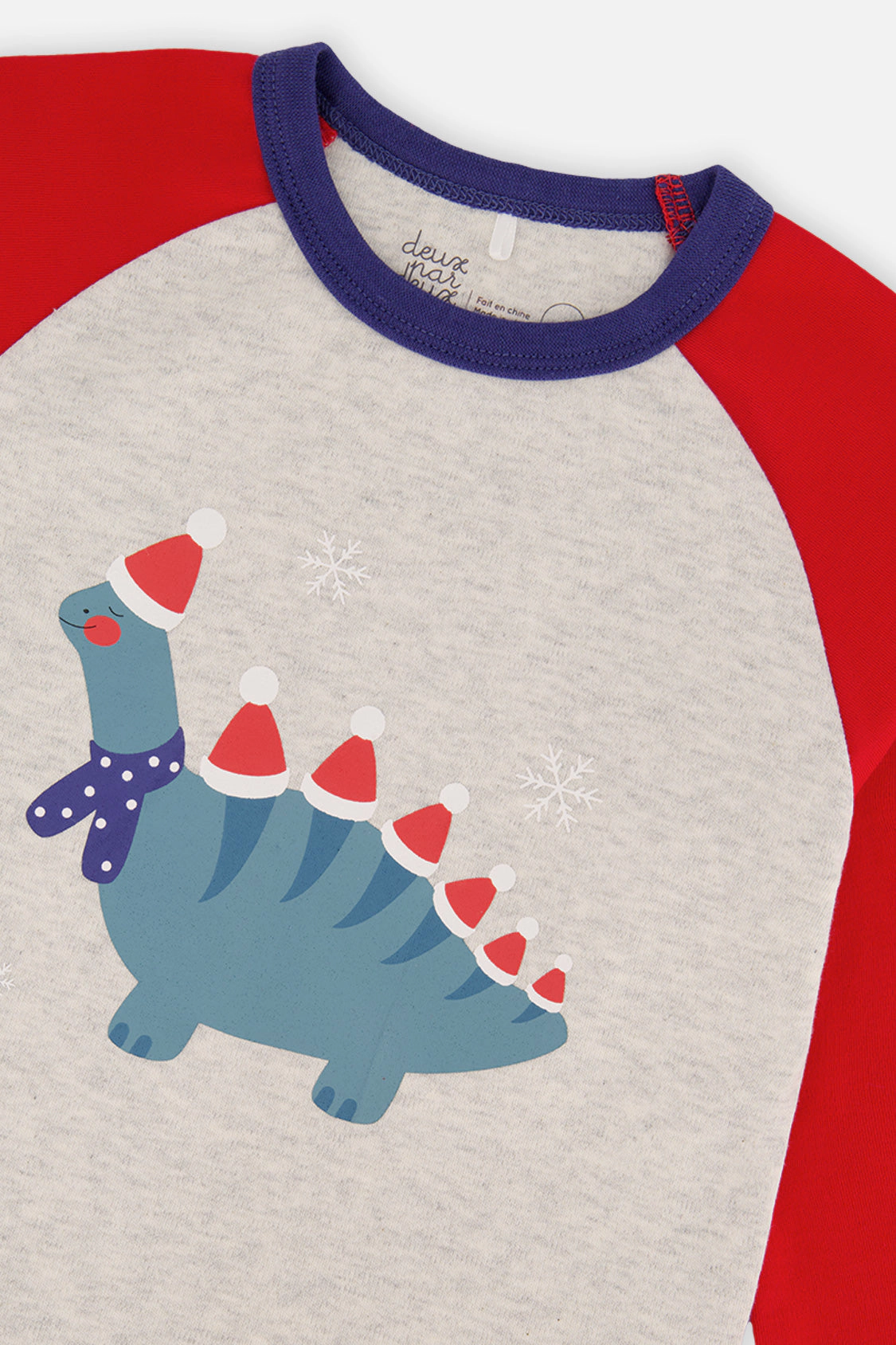 Deux par Boys Organic Cotton Dinosaur Print Two Piece Pajama Set with Raglan Sleeve Top and Pants