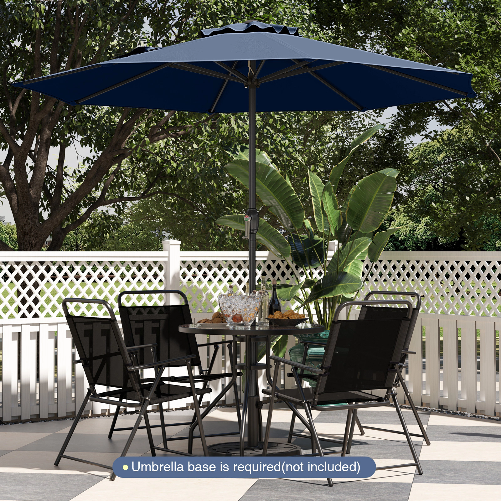 SUGIFT 8.5-ft Navy Blue Market Patio Umbrella, Crank Lift, 8 Ribs, Vented Canopy
