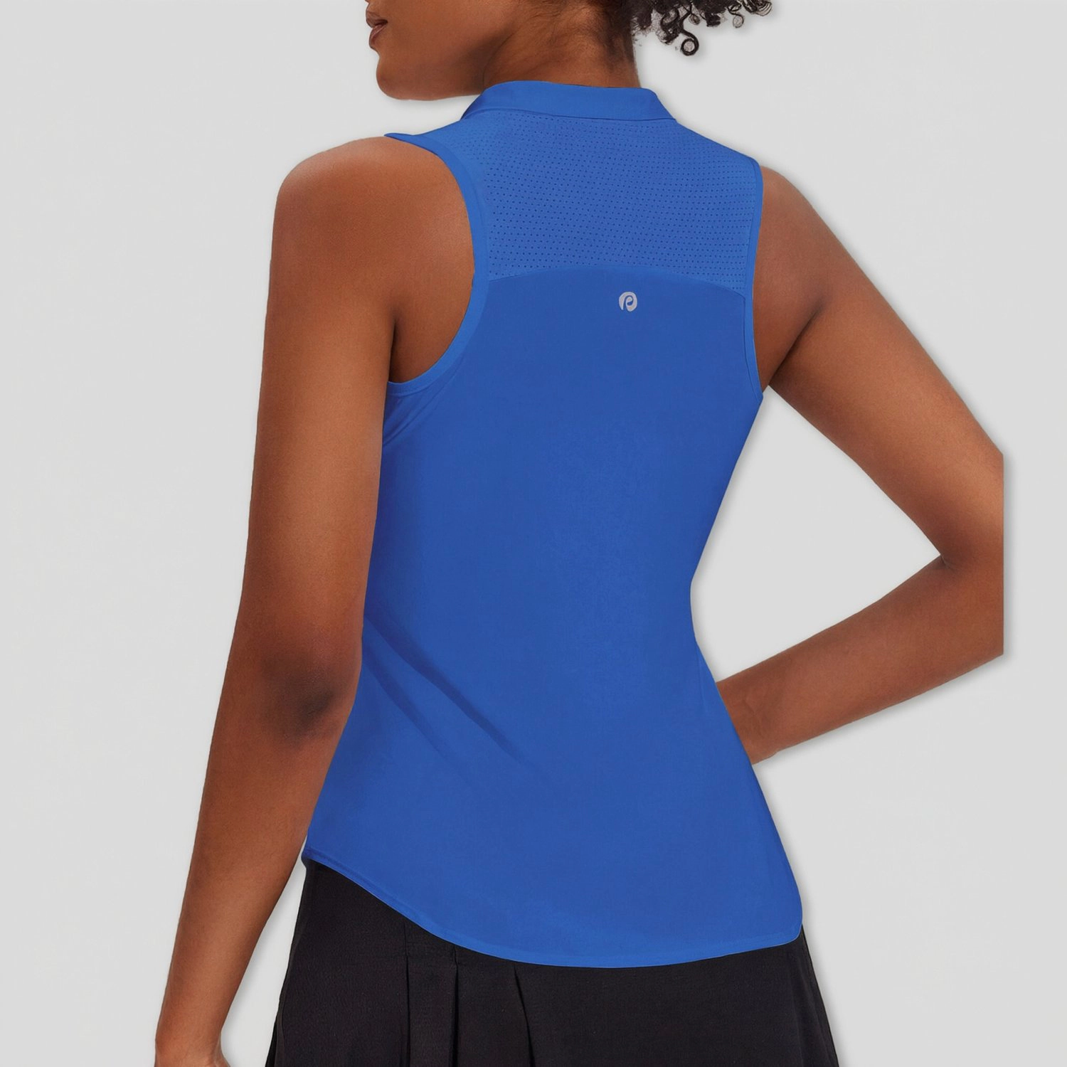Pinspark Womens Solid Sleeveless Collared Tank Tops Mesh Back Summer Tennis Tanks
