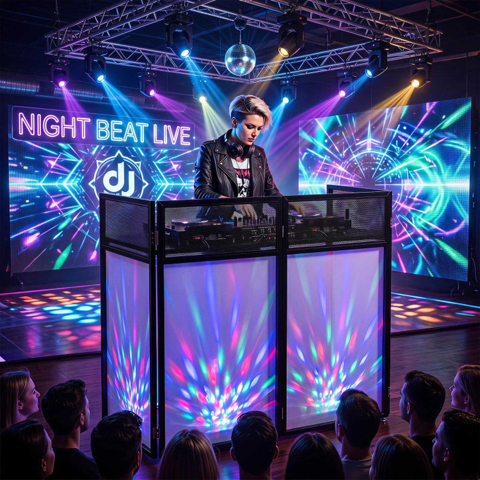 SUGIFT Portable 4-Panel DJ Booth with Adjustable Feet and Detachable Ventilated Tabletop 110-lb Capacity Black