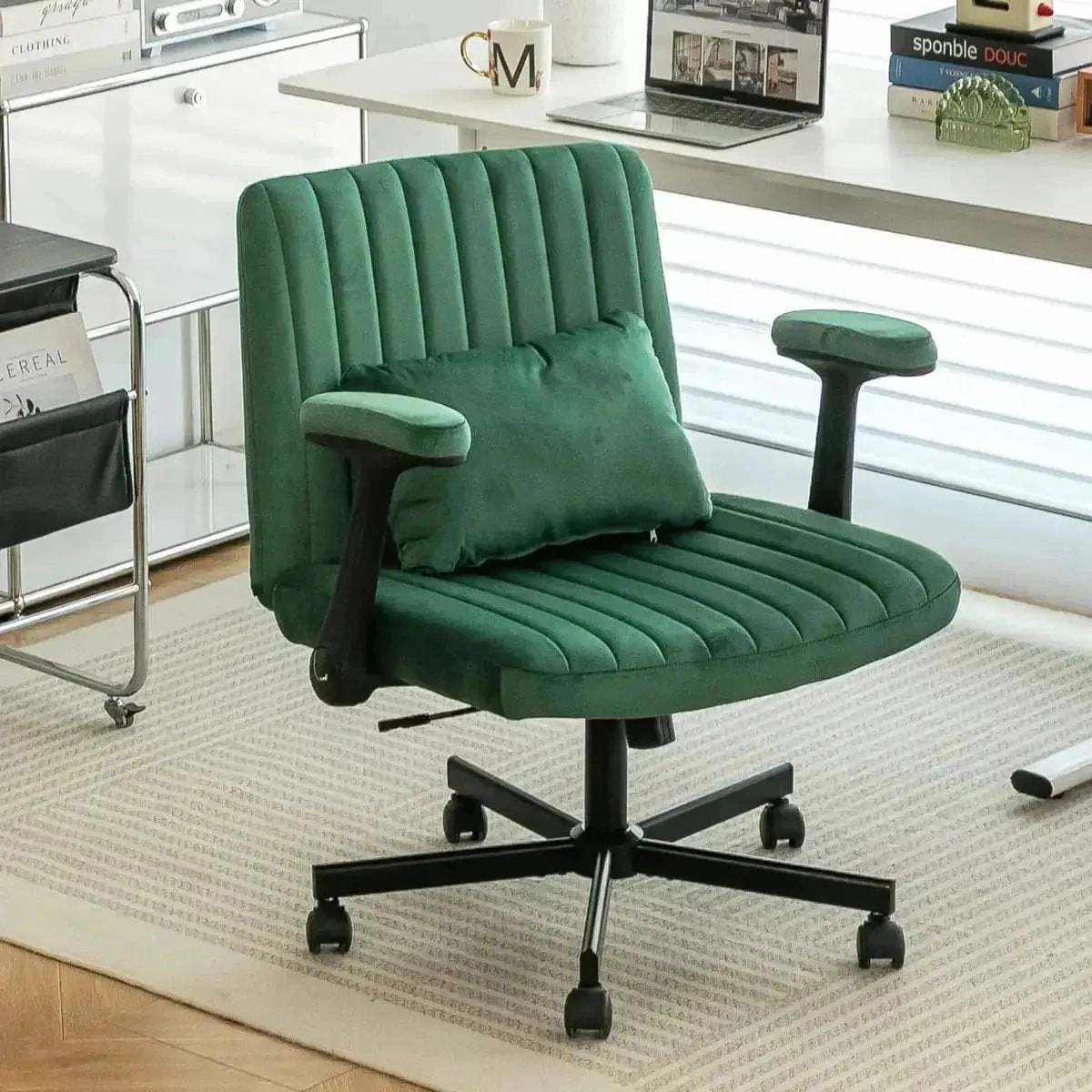 Platinum-Level Office Chairs Green Velvet Criss-Cross Office Chair with Memory Foam & Padded Armrests