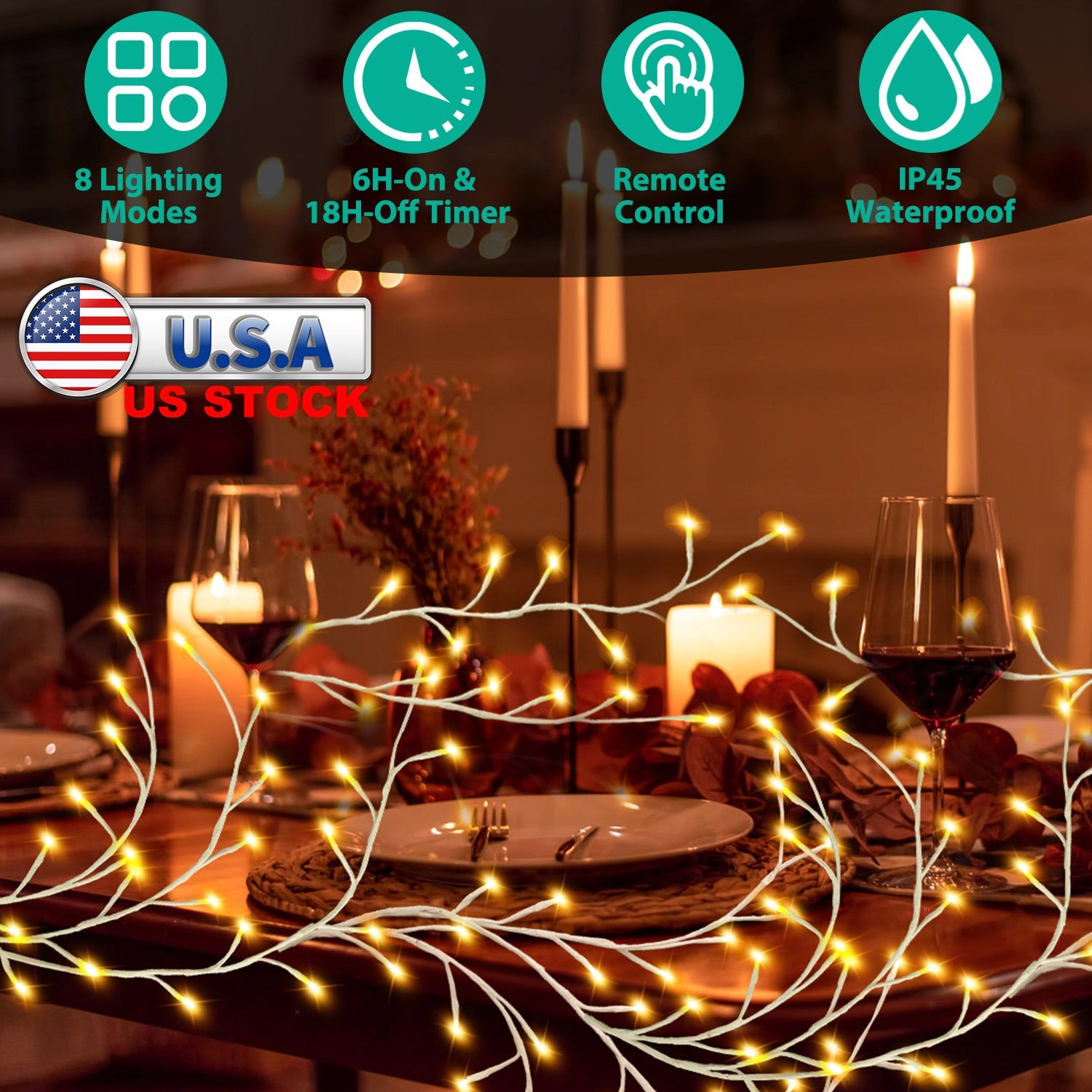 GBruno 144-LED Birch Garland String Lights With Timer