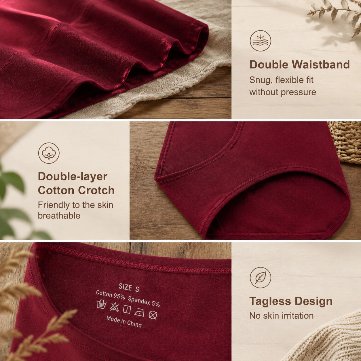 WZK Womens 5-Pack High Waisted Soft Cotton Underwear
