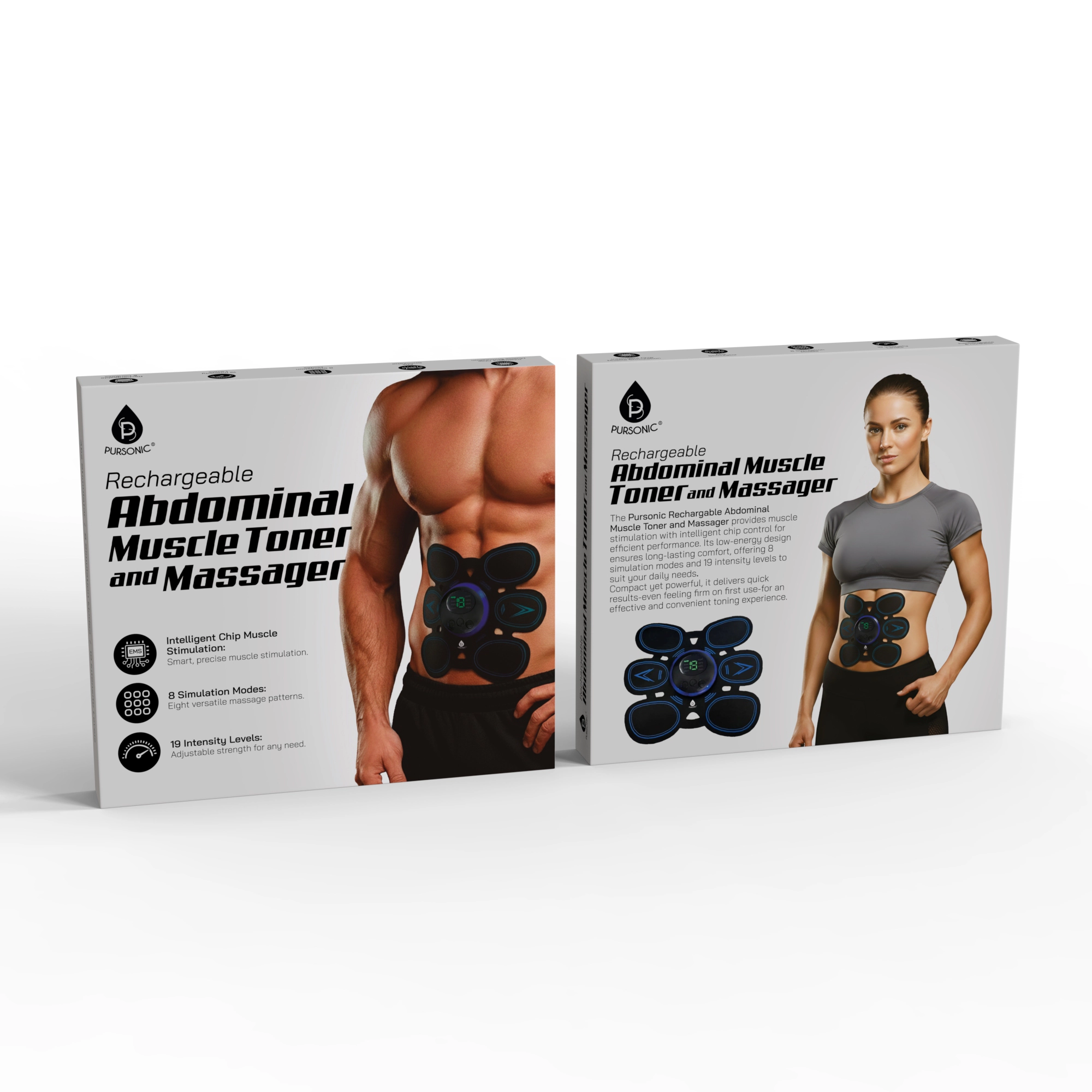 Pursonic Unisex Fitness Muscle Toning Device: Rechargeable Abdominal Muscle Toner & Massager
