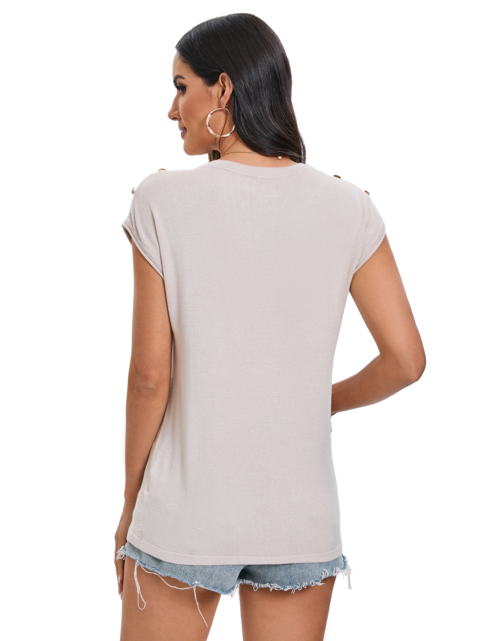 KOJOOIN Womens Crew Neck Sweater Sleeveless Thin Casual Basic Knit Pullover Shoulder Button Shirt