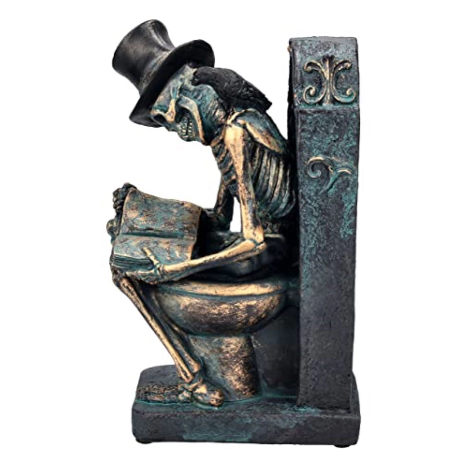 Pacific Giftware RIP Bronze Finish Skeleton Reading on Toilet Tombstone Bathroom Office Decor Figurine 8 inch Tall
