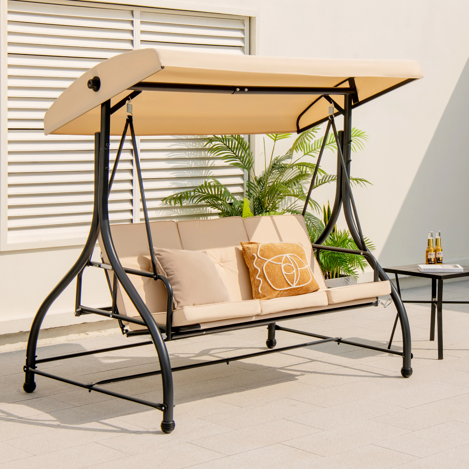 LJG 3 Seat Outdoor Porch Swing with Adjustable Canopy