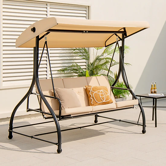 LJG 3 Seat Outdoor Porch Swing with Adjustable Canopy
