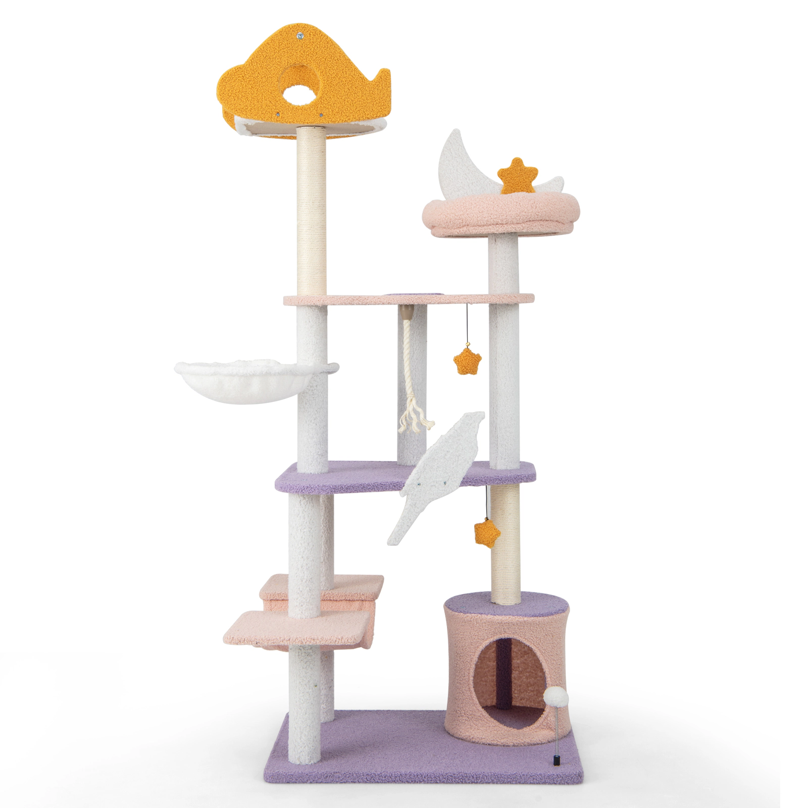 SUGIFT Purple 4-Platform Cat Tree Tower with Hammock and Scratching Posts 27-in W 19-in D 66-in H 33-lb Per Perch