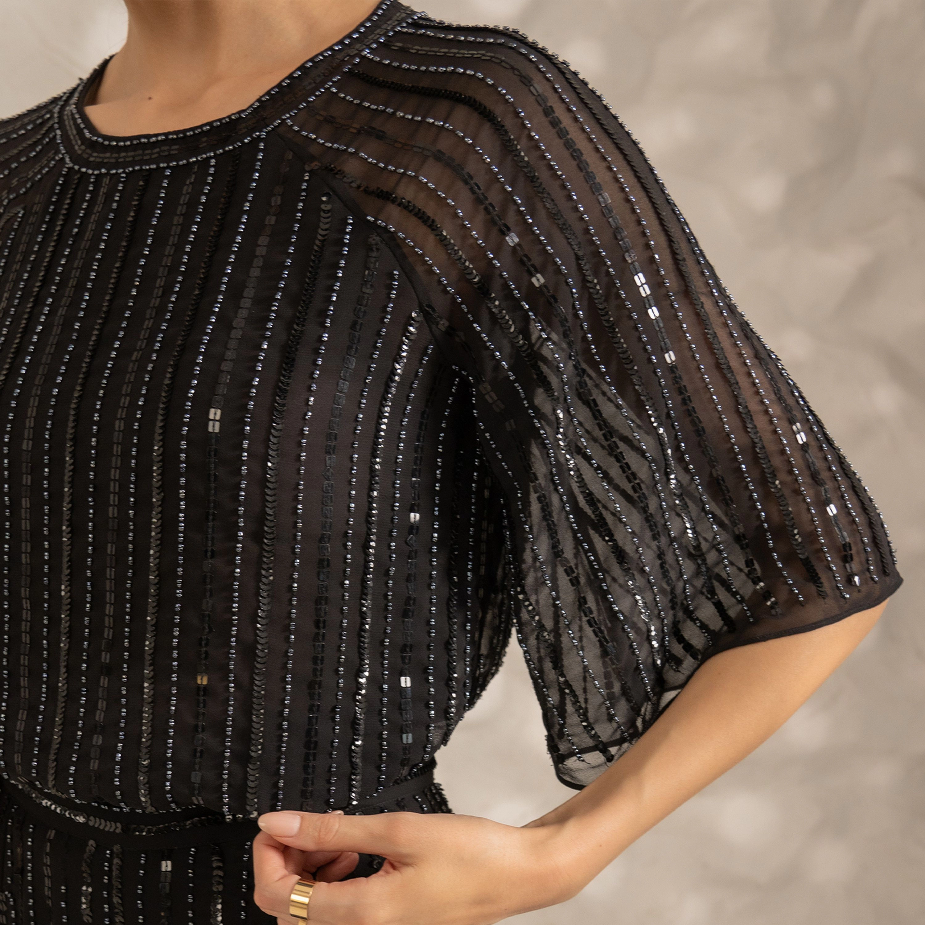 Rose & Nancy Women's Aurora Navy Blue Sequin Top