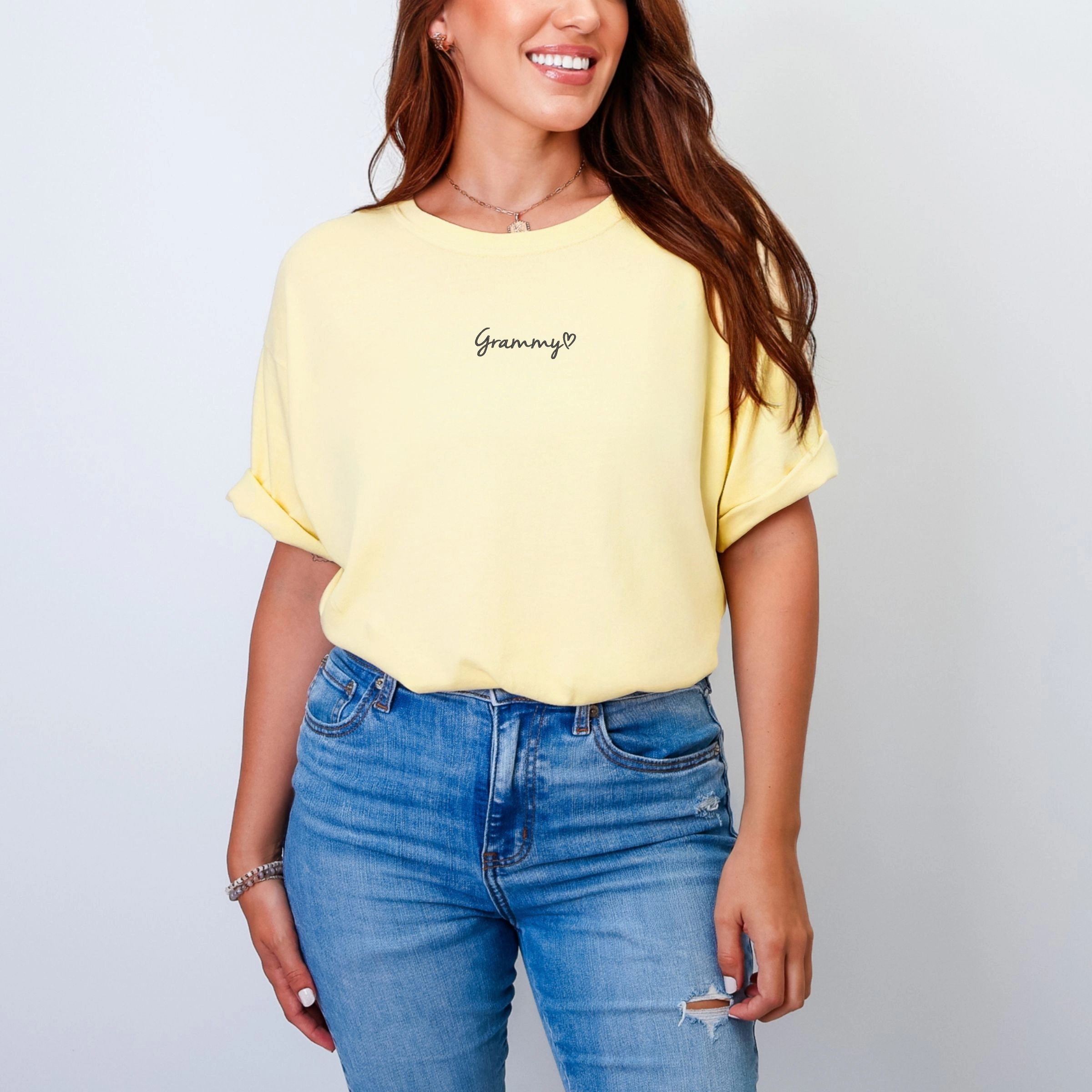 Simply Sage Market Embroidered Grammy Heart Women's Garment-Dyed Graphic T-Shirt