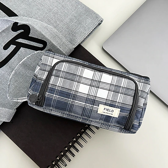 Wrapables Large Capacity Portable Pencil Pouch for Office Supplies, Plaid Blue