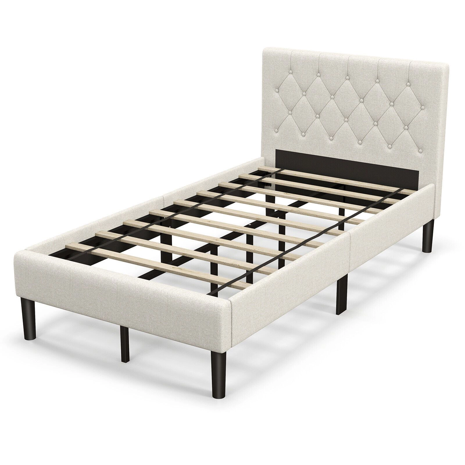 SlickBlue Modern Bed Frame with Wooden Slats and Under Bed Storage