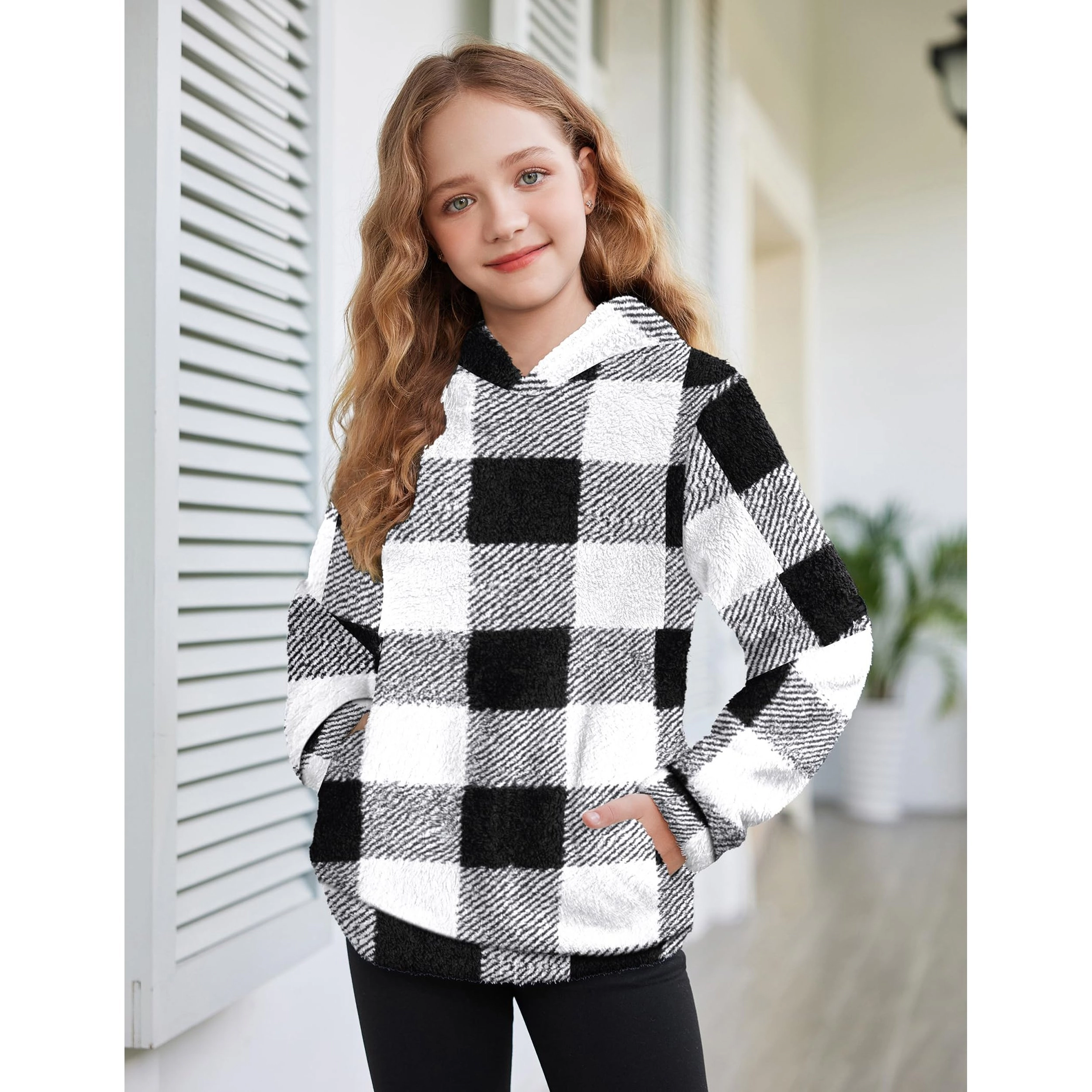 Arshiner Girls Fuzzy Fleece Hoodies Casual Sweatshirt Sherpa Pullover with Kangaroo Pockets